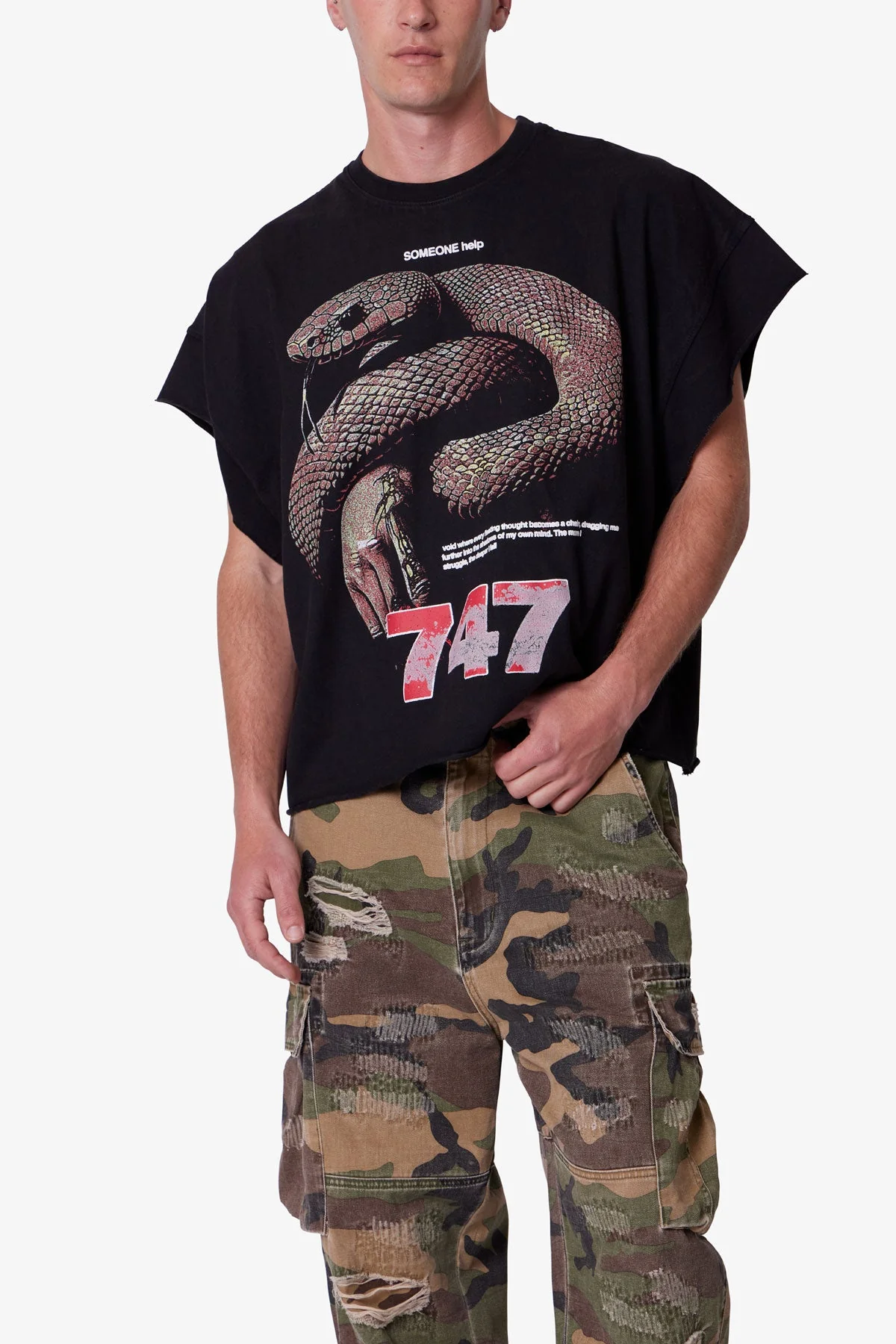 Snake Cutoff Tee - Vintage Black