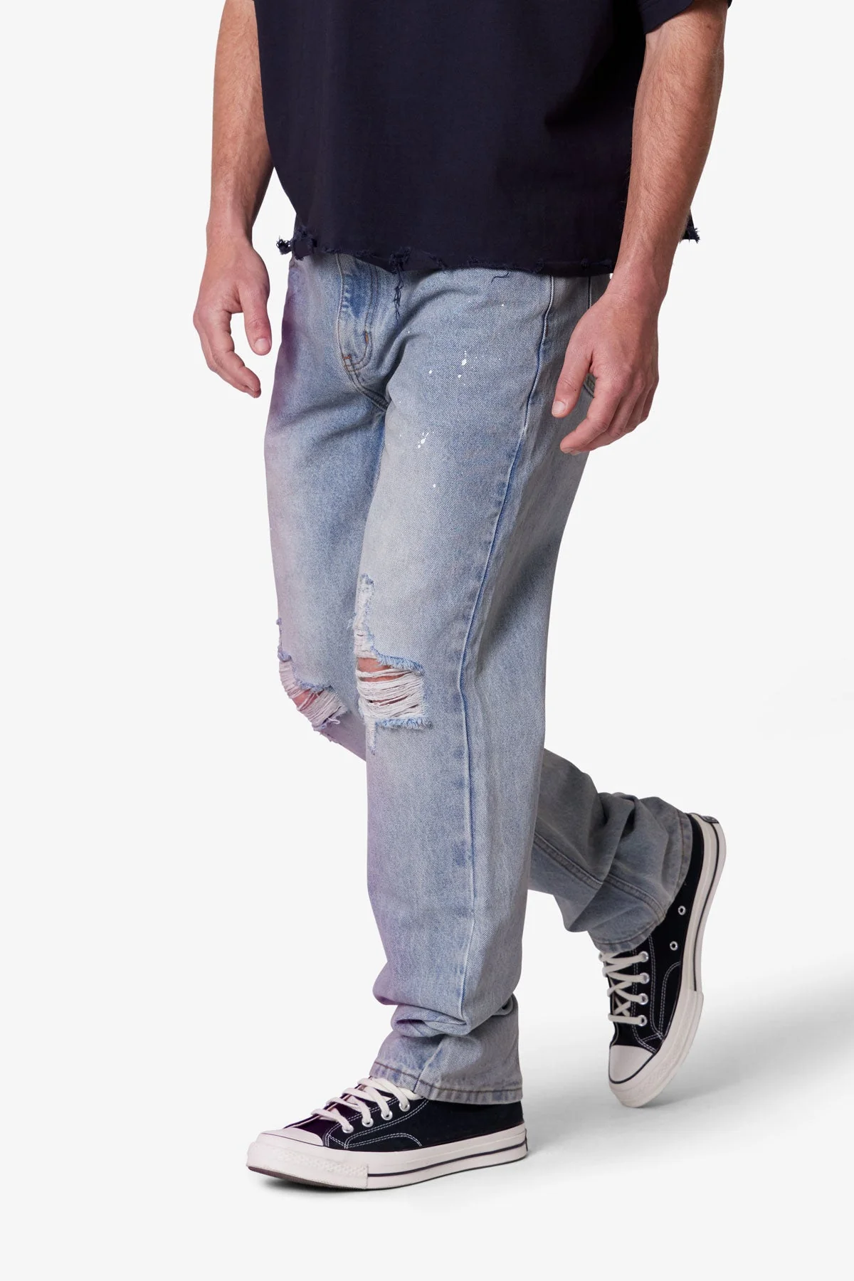 Painted Straight Denim - Light Blue
