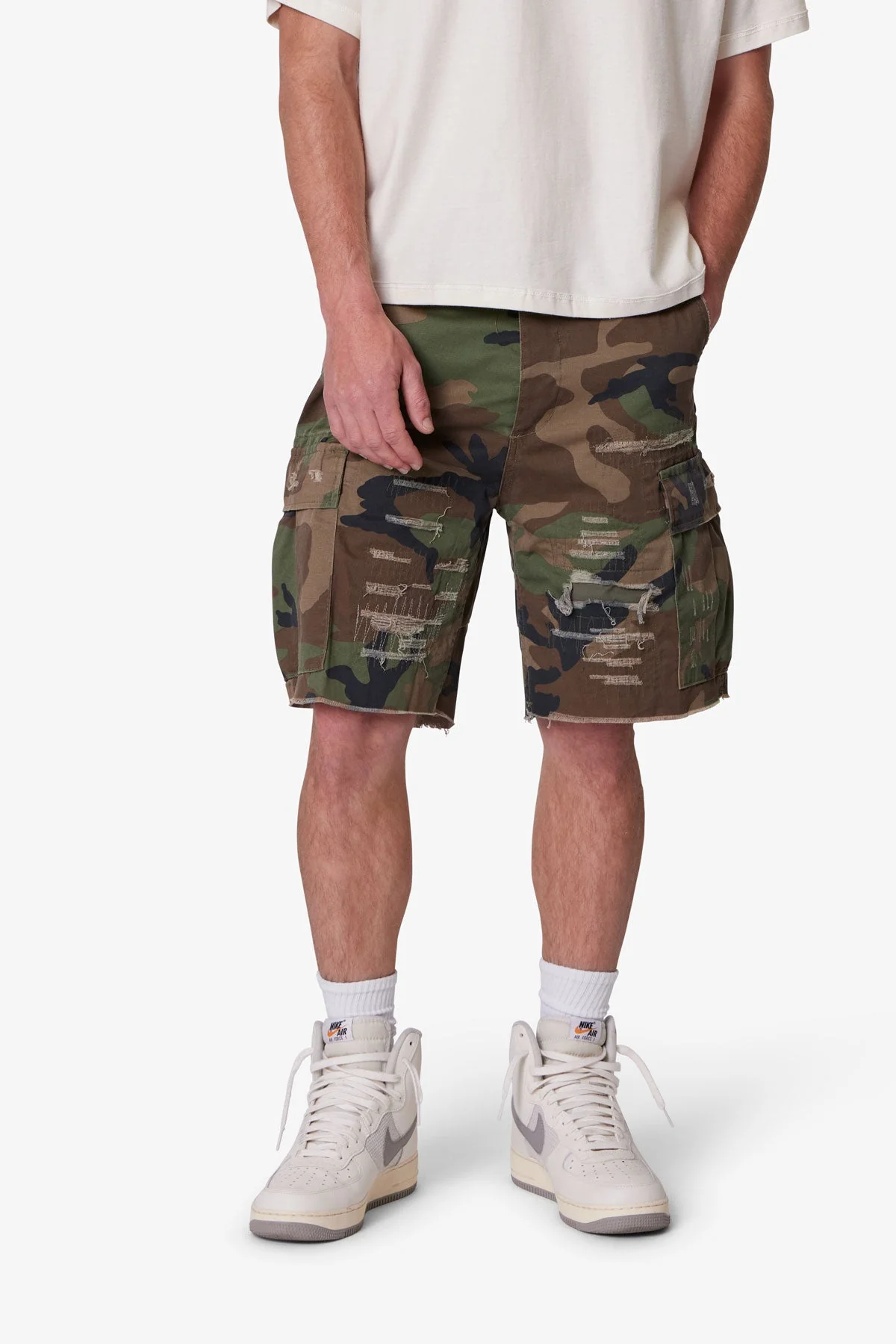 Distressed Cargo Shorts - Camo