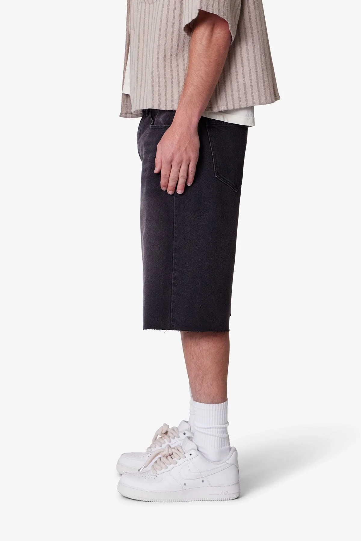 Baggy Cut Off Denim Shorts - Washed Black