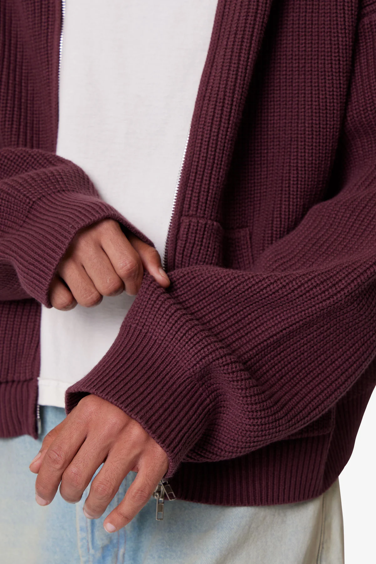 Knit Zip Up - Burgundy