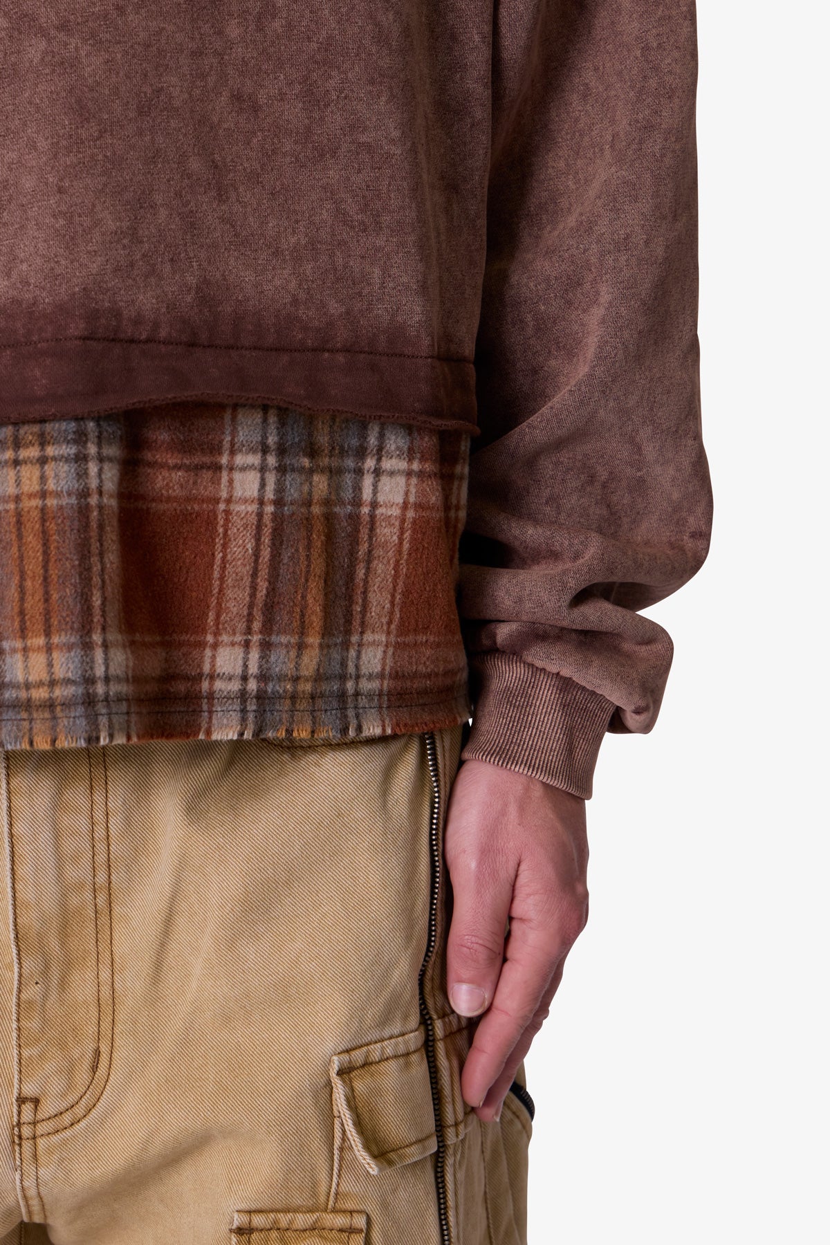 Flannel Crew Pullover Sweater - Brown