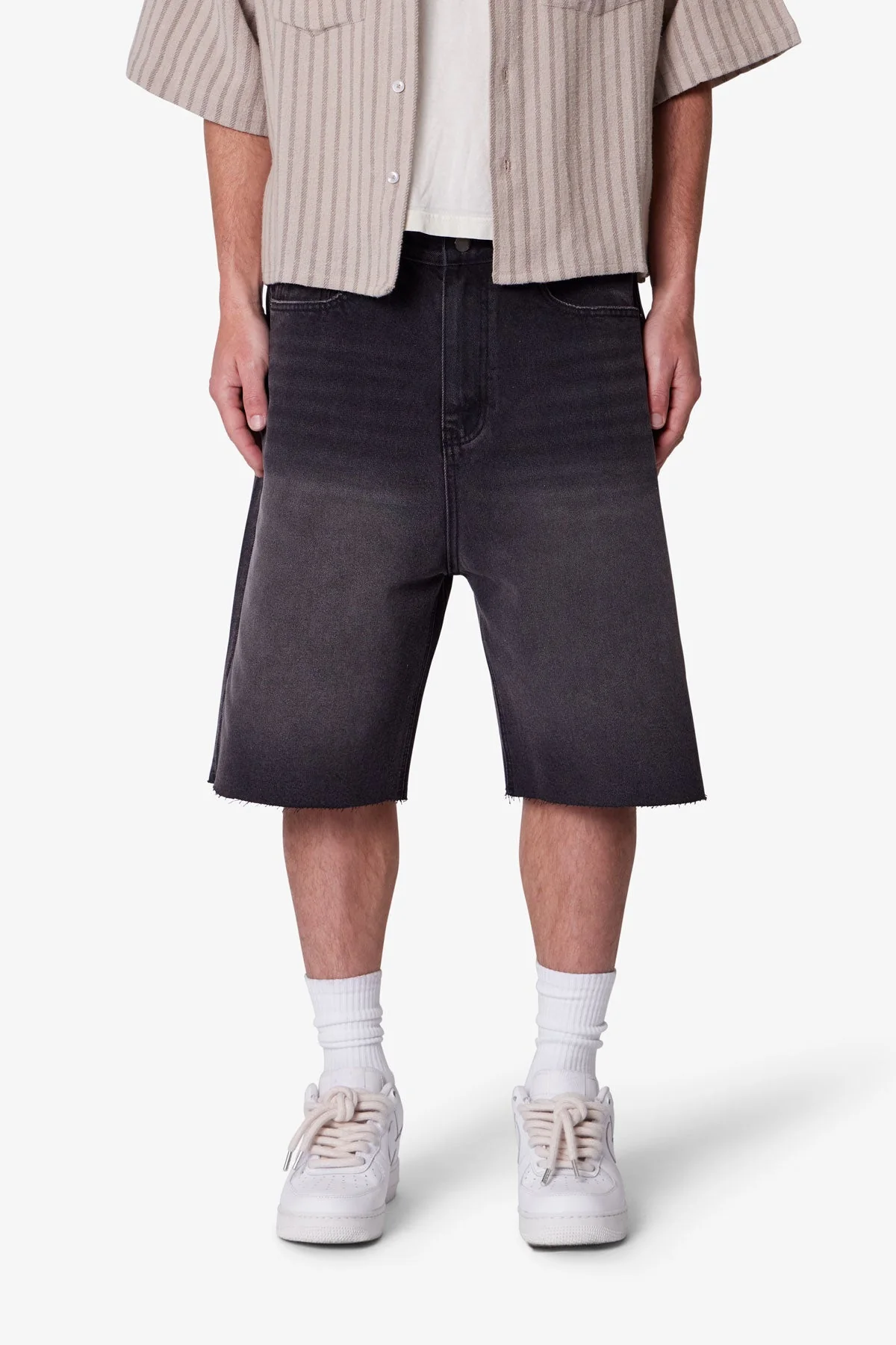 Baggy Cut Off Denim Shorts - Washed Black