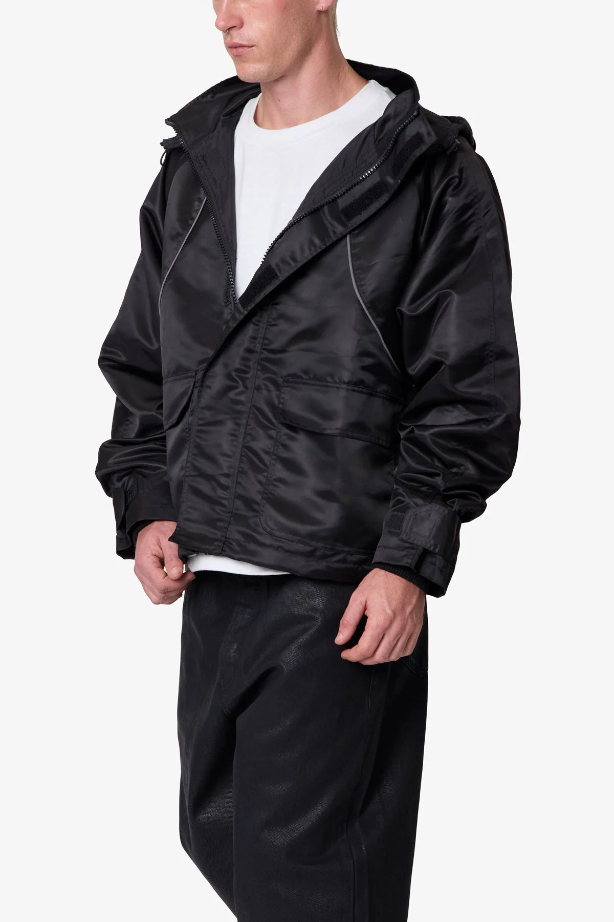 Reflective Piped Parka Jacket - Black