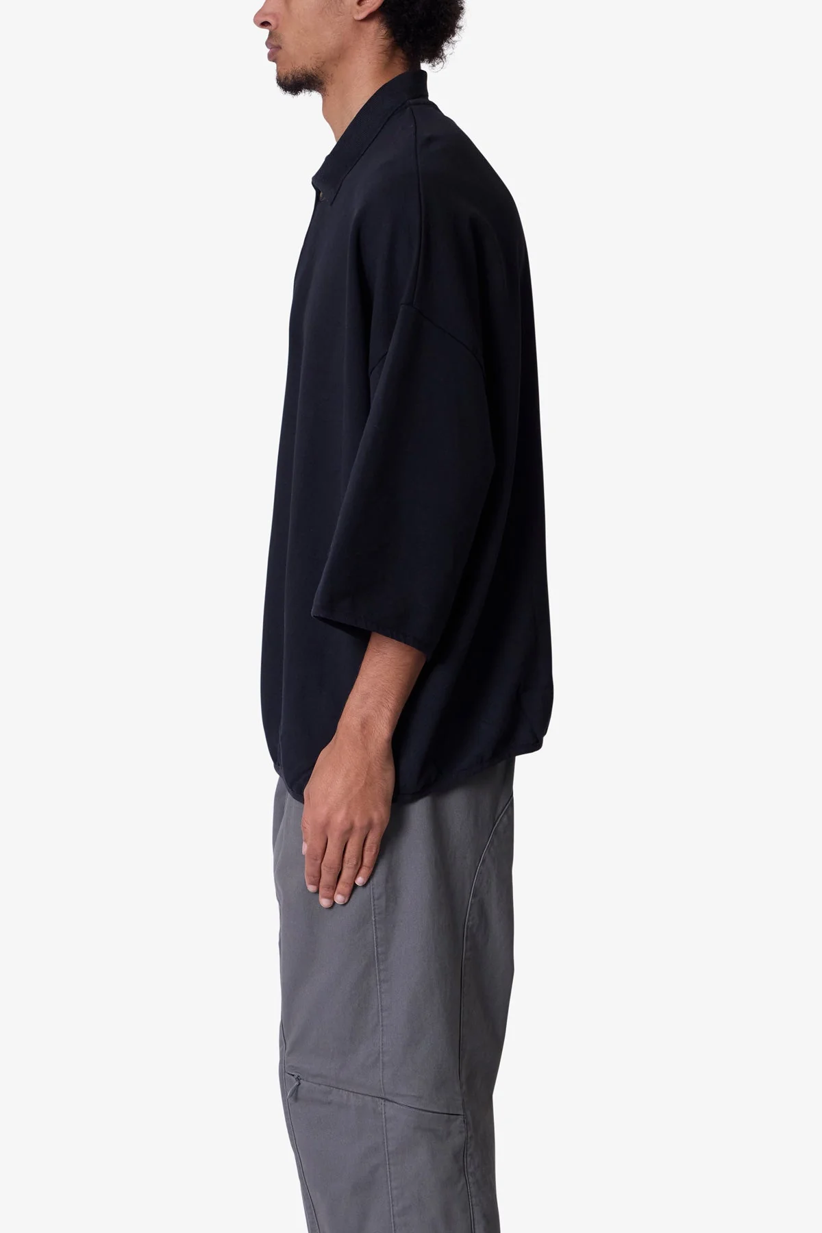 Oversized Knit Polo S/S Shirt - Black
