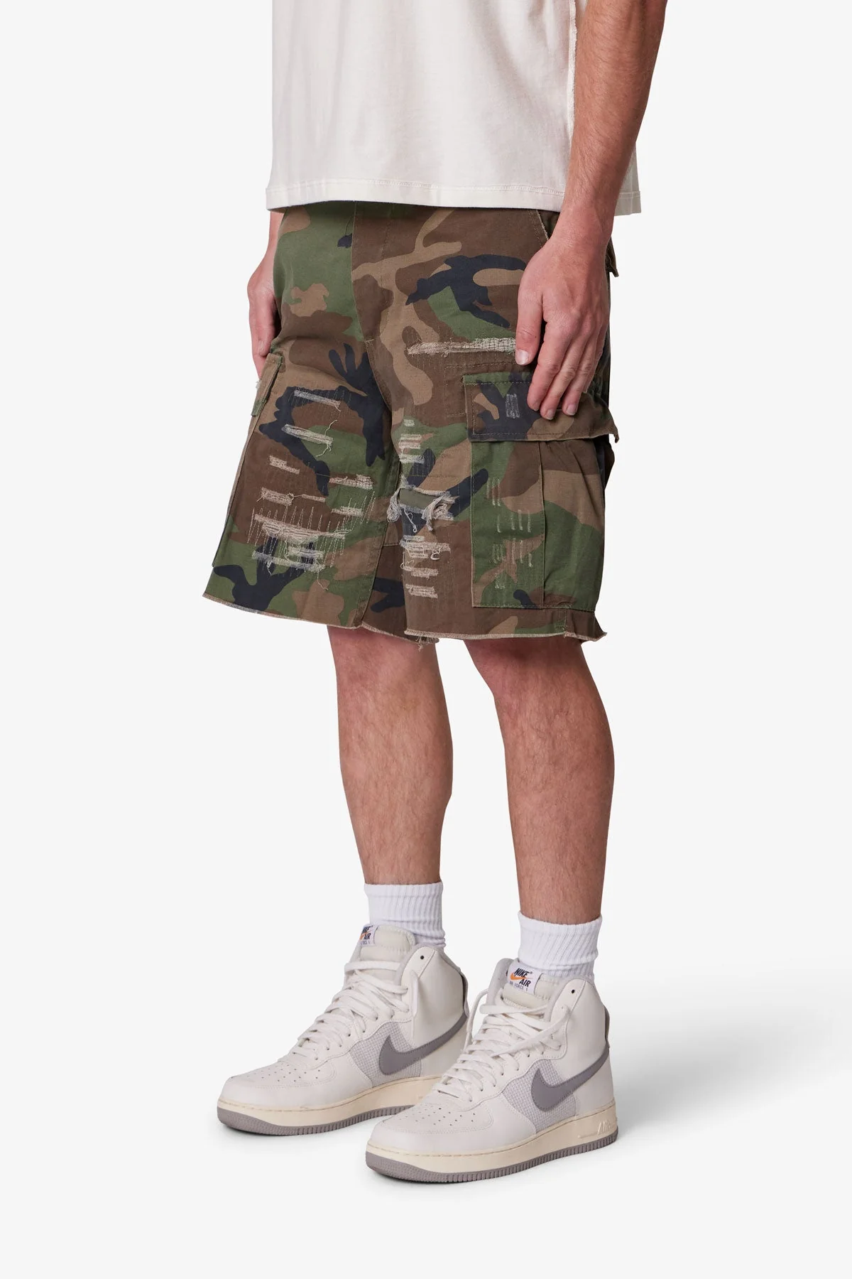 Distressed Cargo Shorts - Camo