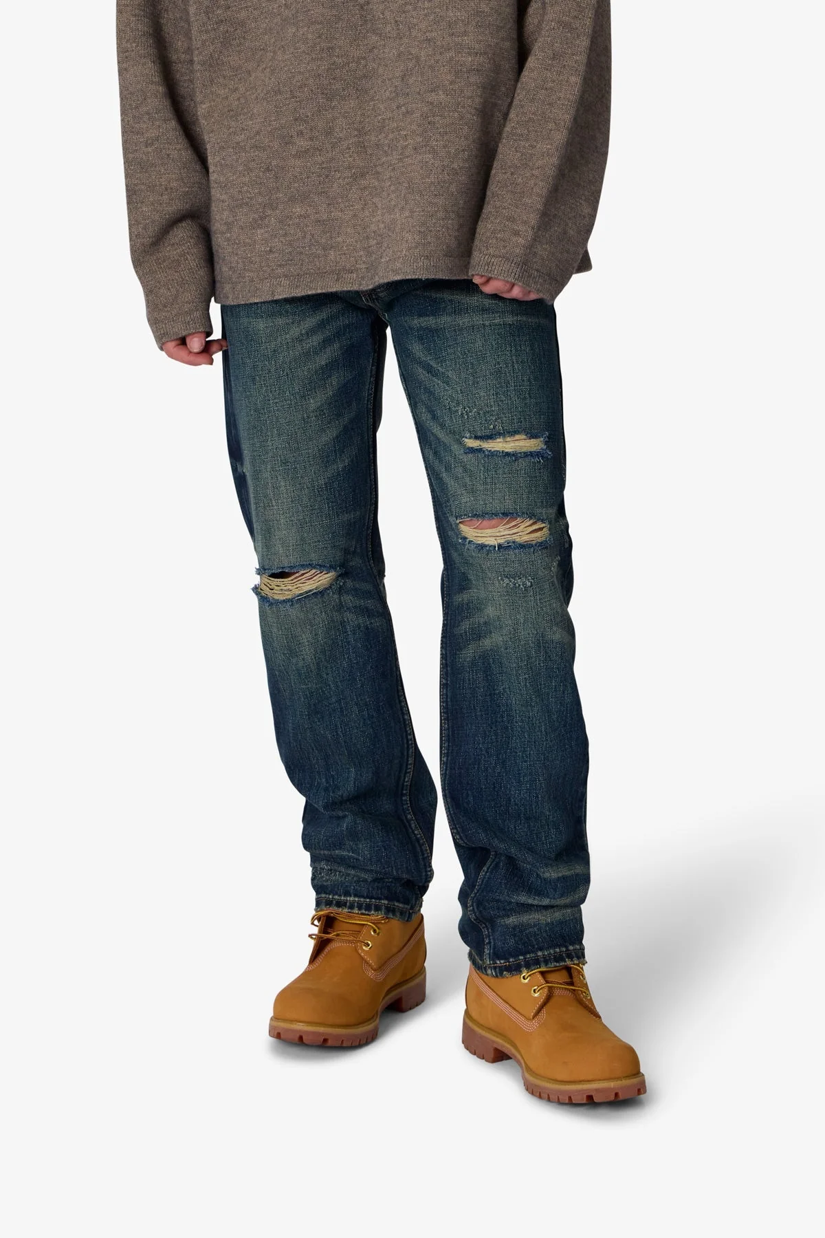 V726 Distressed Baggy Denim - Medium Blue