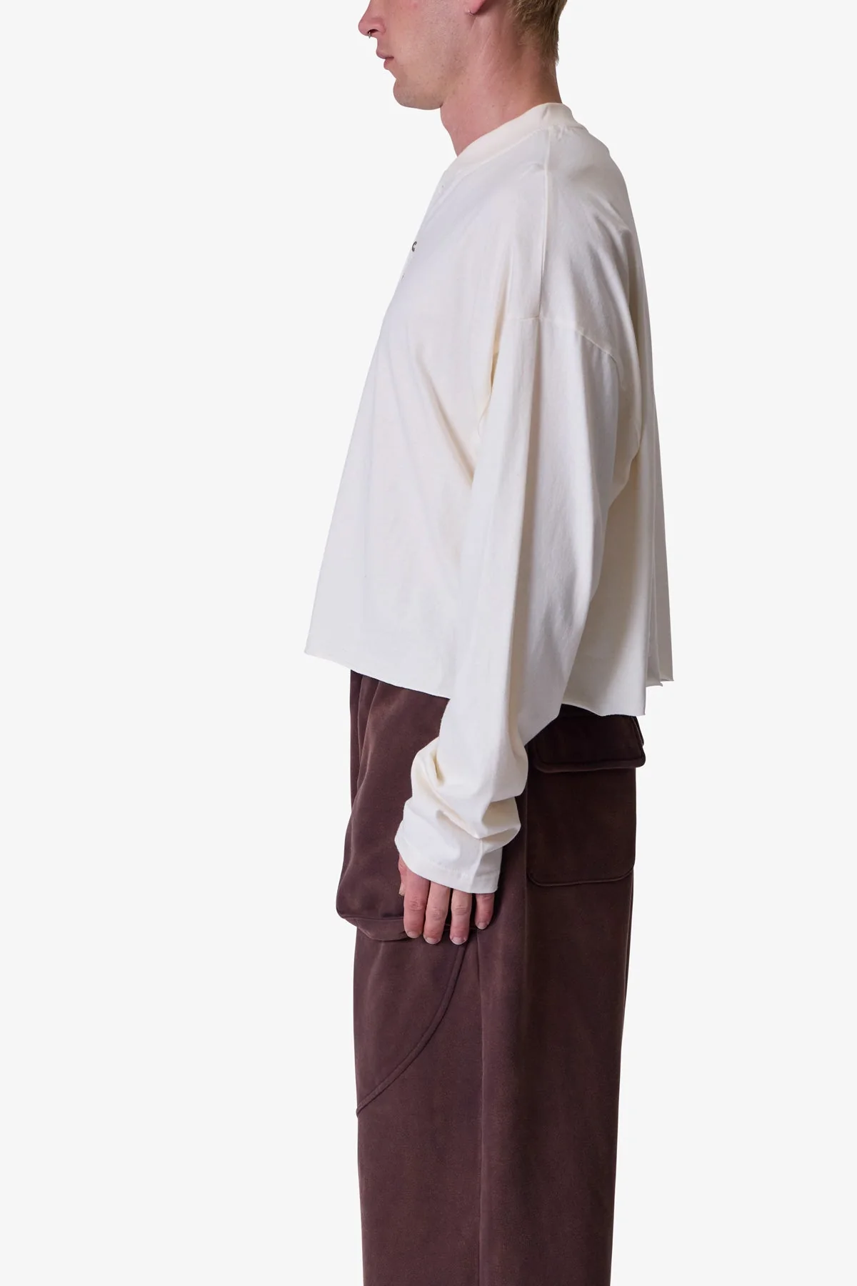 Button Fastened Oversized L/S Tee - Off White
