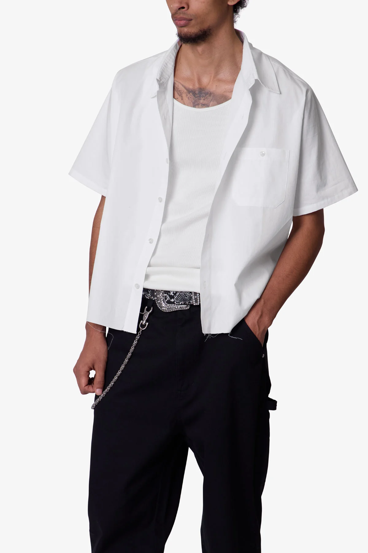 Poplin Cropped S/S Shirt - White