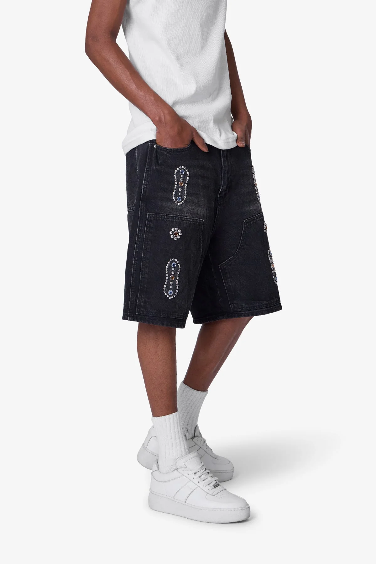 Western Jewel Denim Shorts - Washed Black