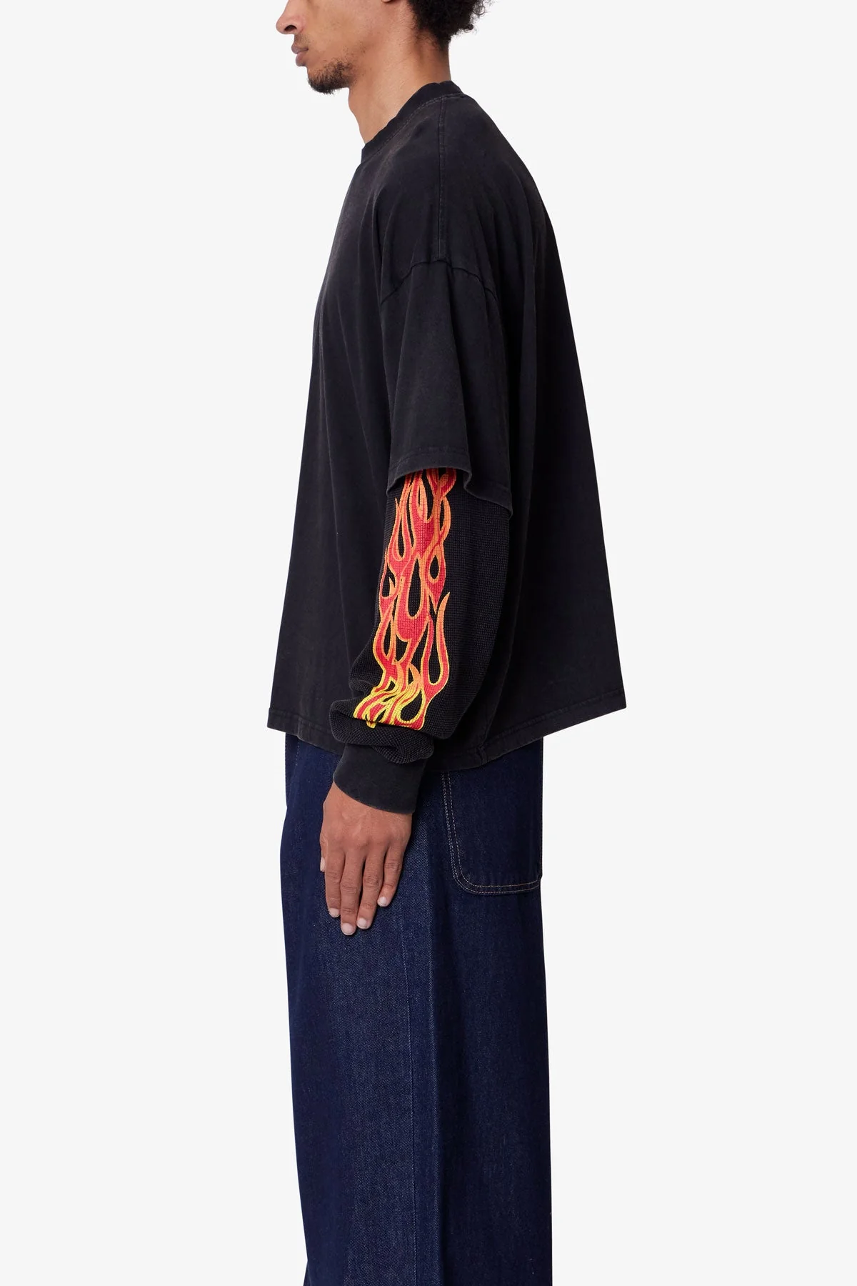 Double Layer Thermal Sleeve Tee - Washed Black