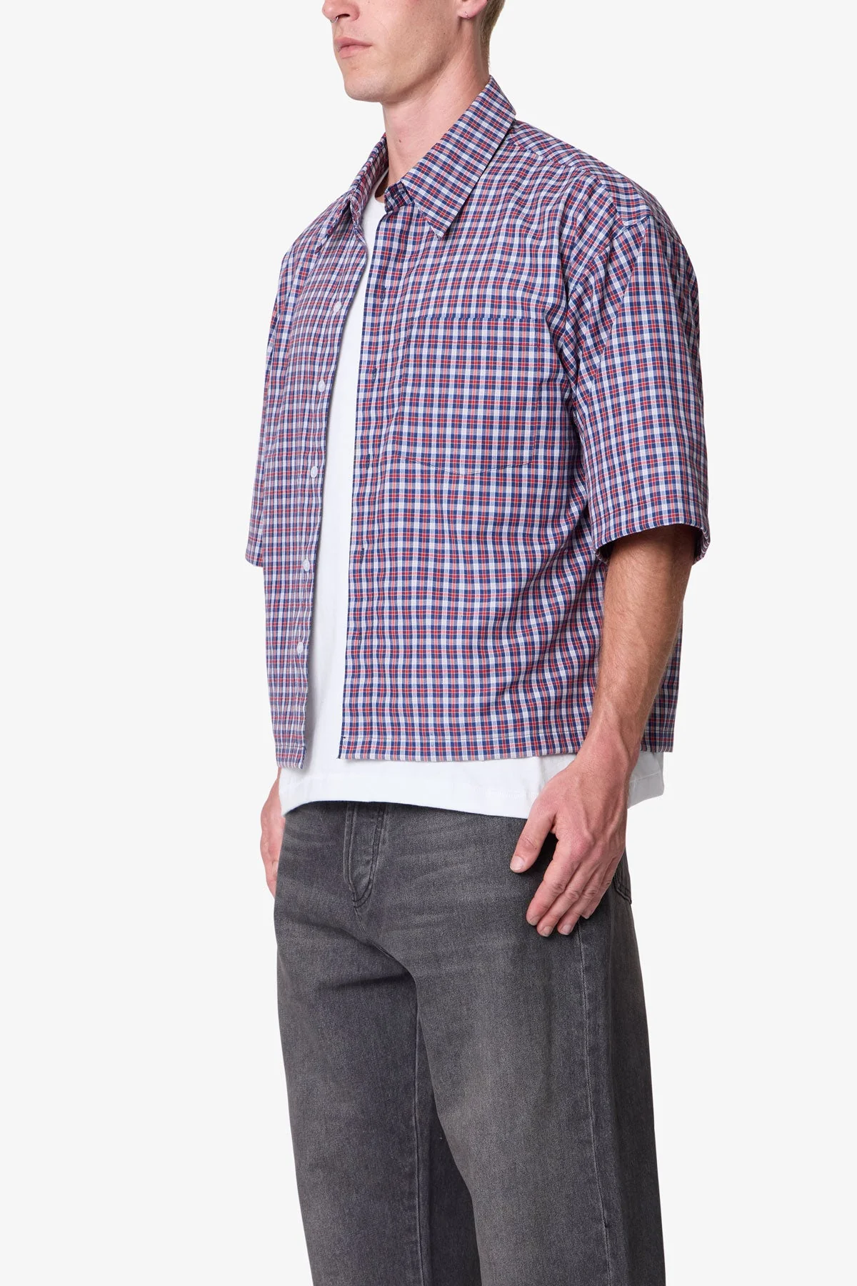 Crispy Poplin Over Shirt - Red/Blue
