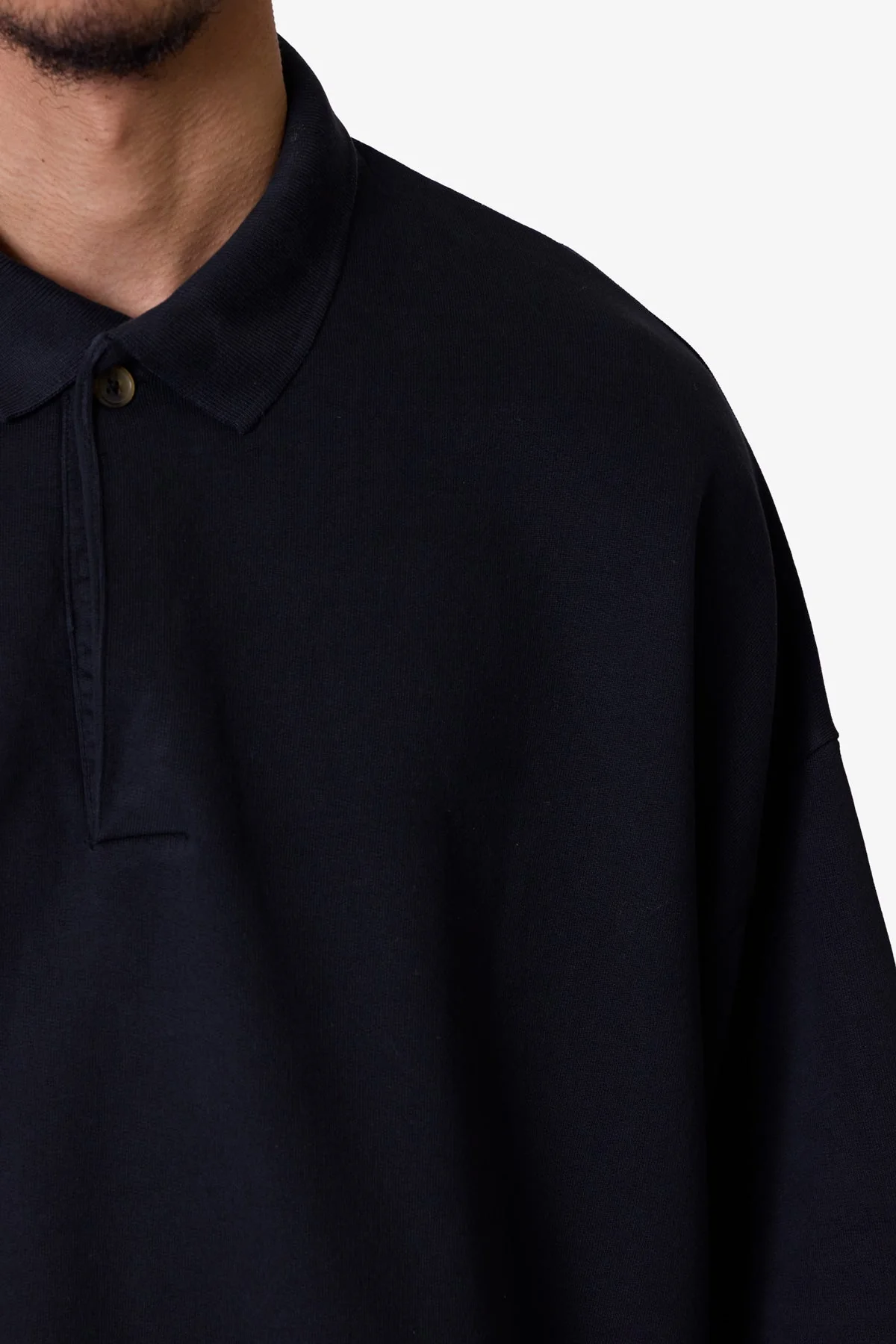 Oversized Knit Polo S/S Shirt - Black