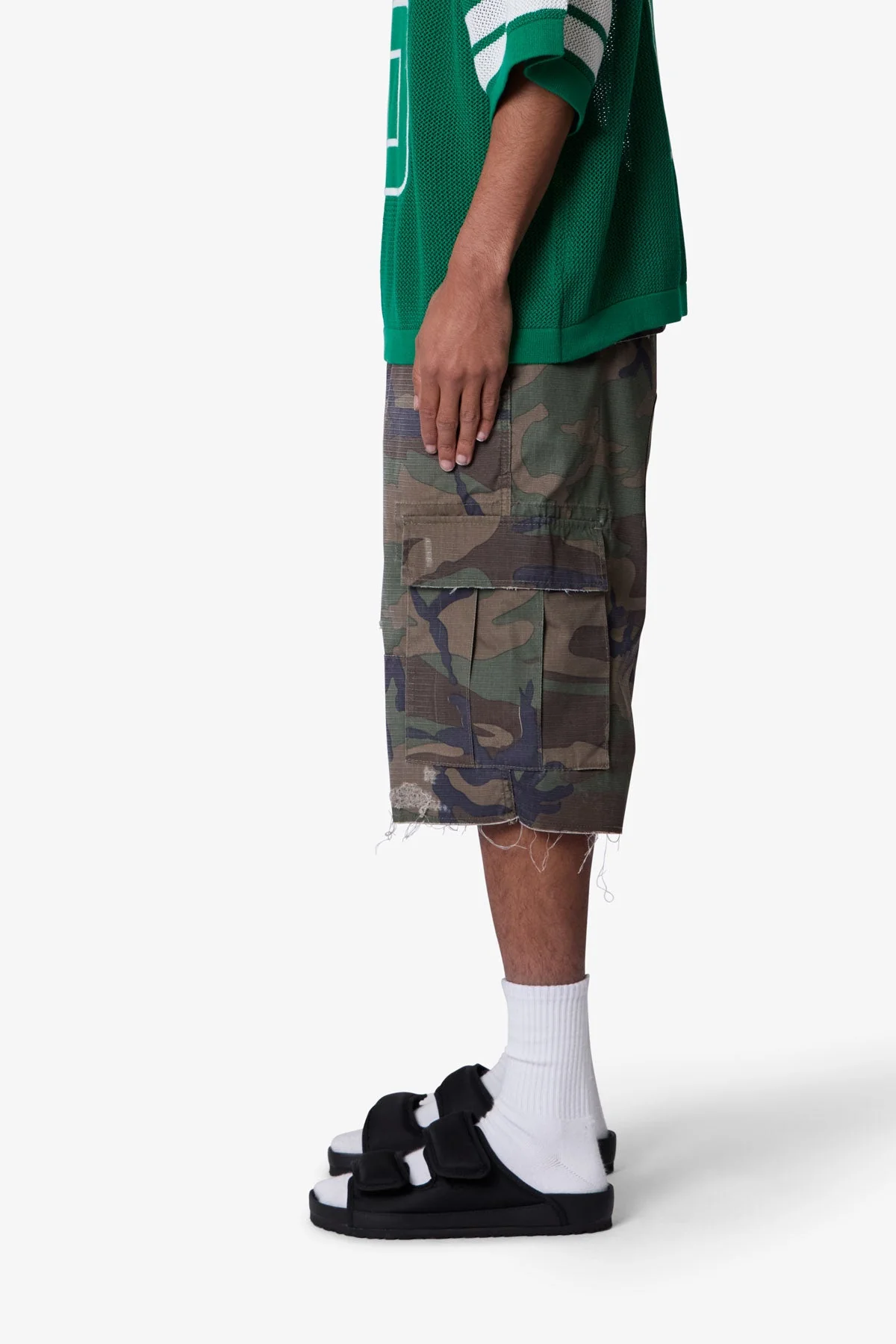Baggy Distressed Cargo Shorts - Washed Camo