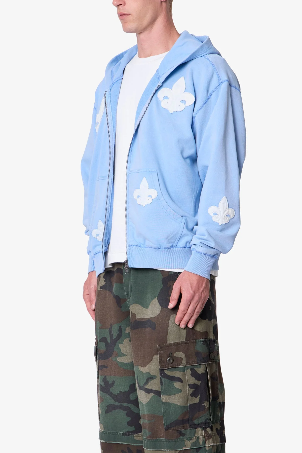 Fleur Zip Up Hoodie - Washed Blue