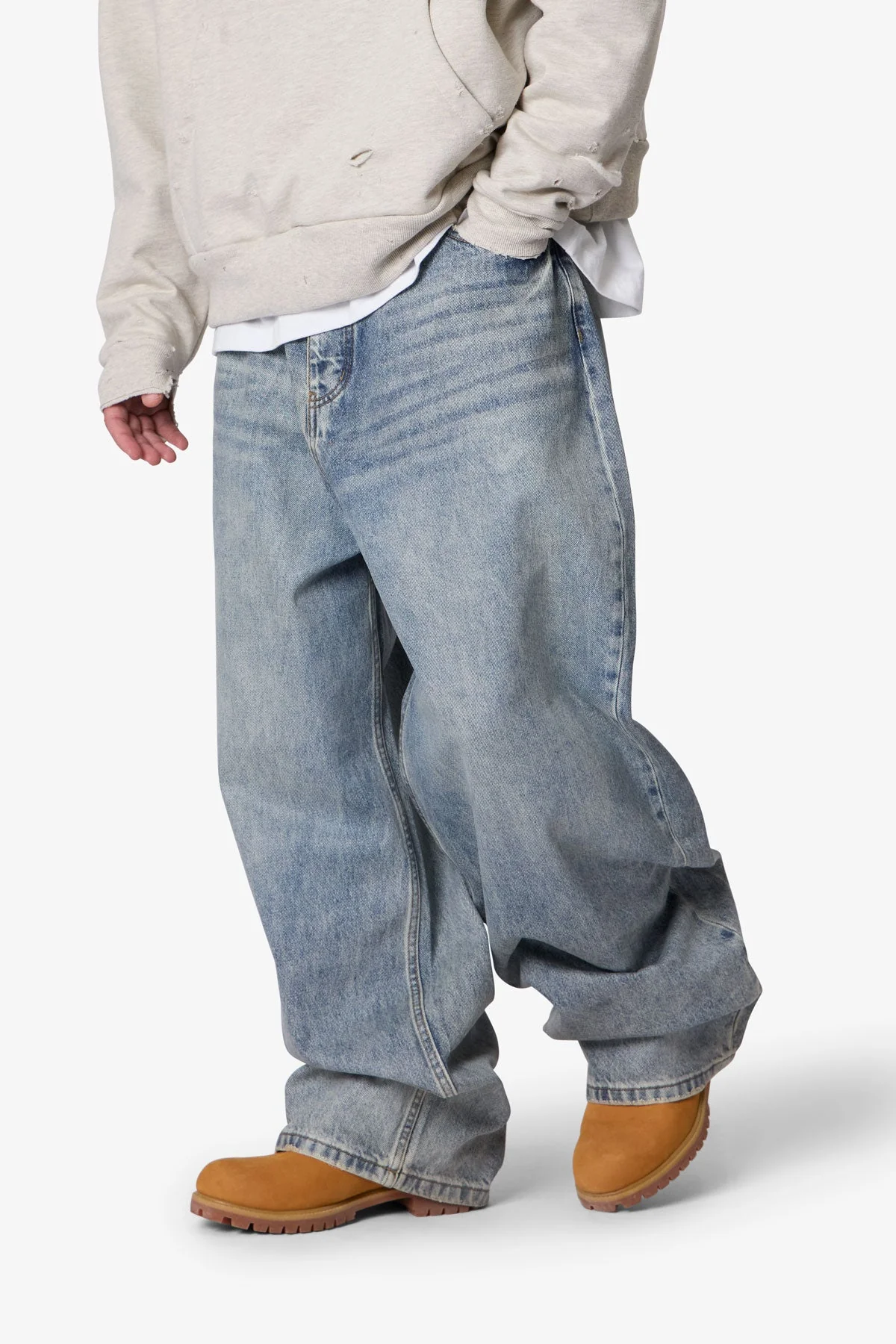 Mega Baggy Waxed Denim - Medium Blue