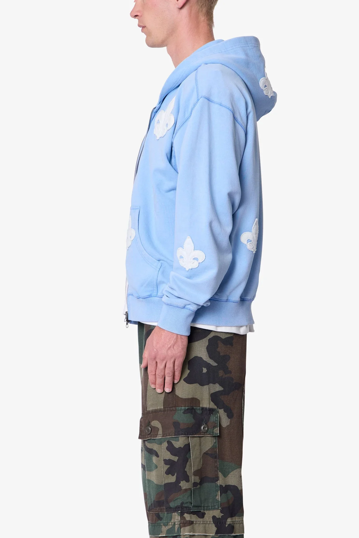 Fleur Zip Up Hoodie - Washed Blue