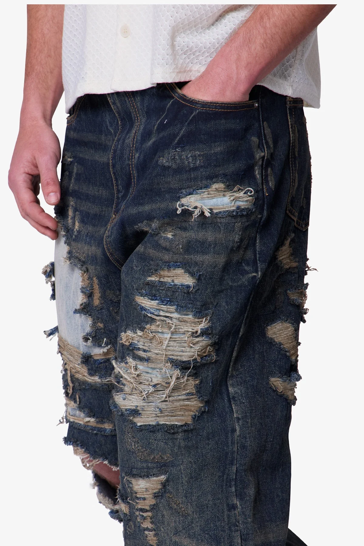Ultra Baggy Gashed Denim - Blue