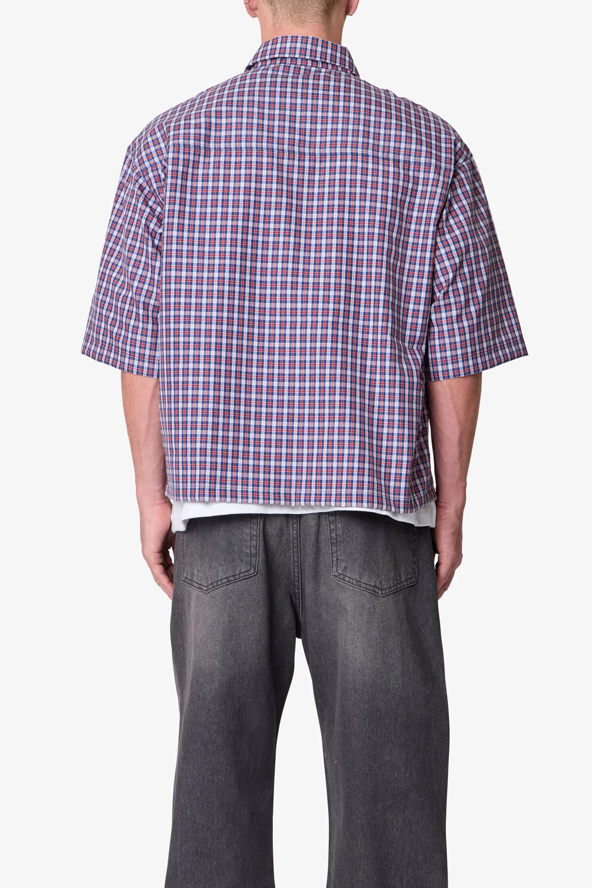 Crispy Poplin Over Shirt - Red/Blue