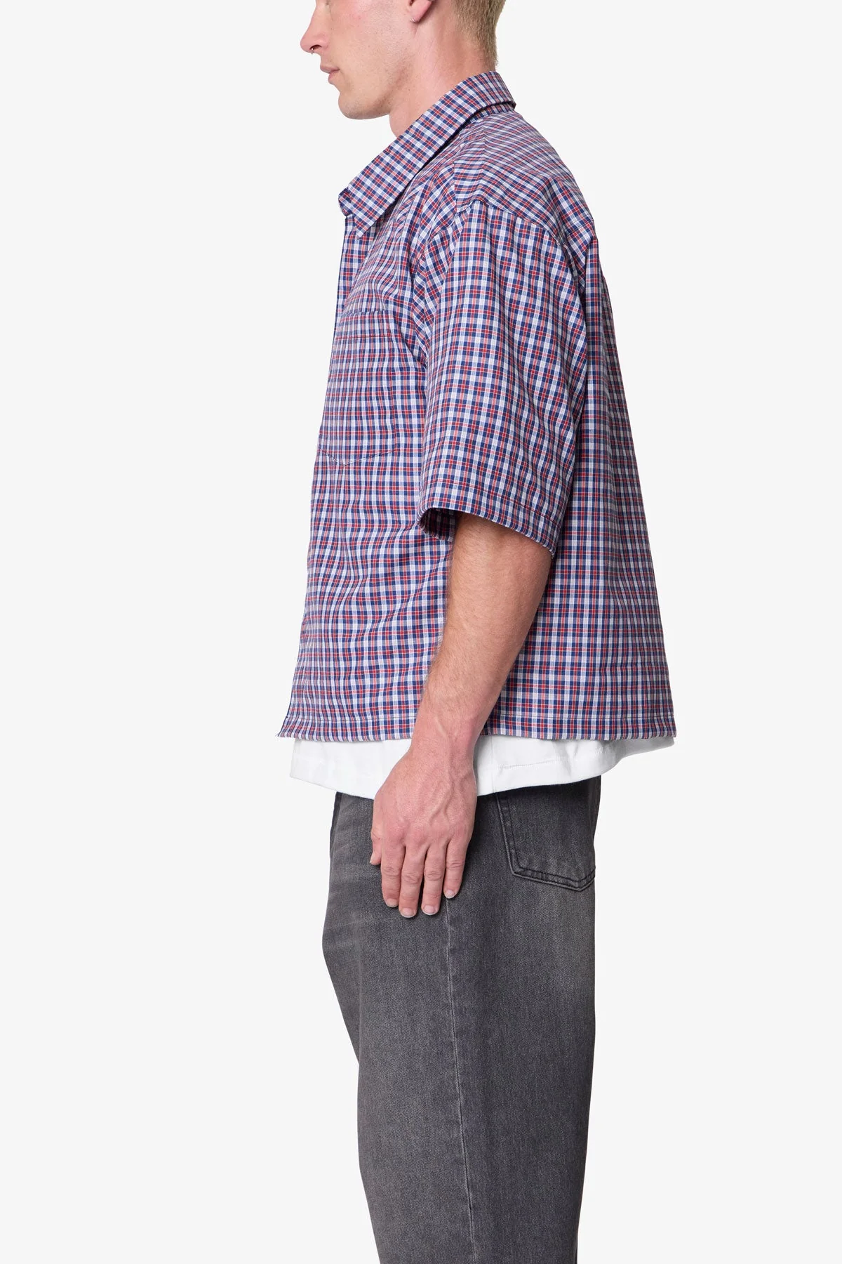 Crispy Poplin Over Shirt - Red/Blue