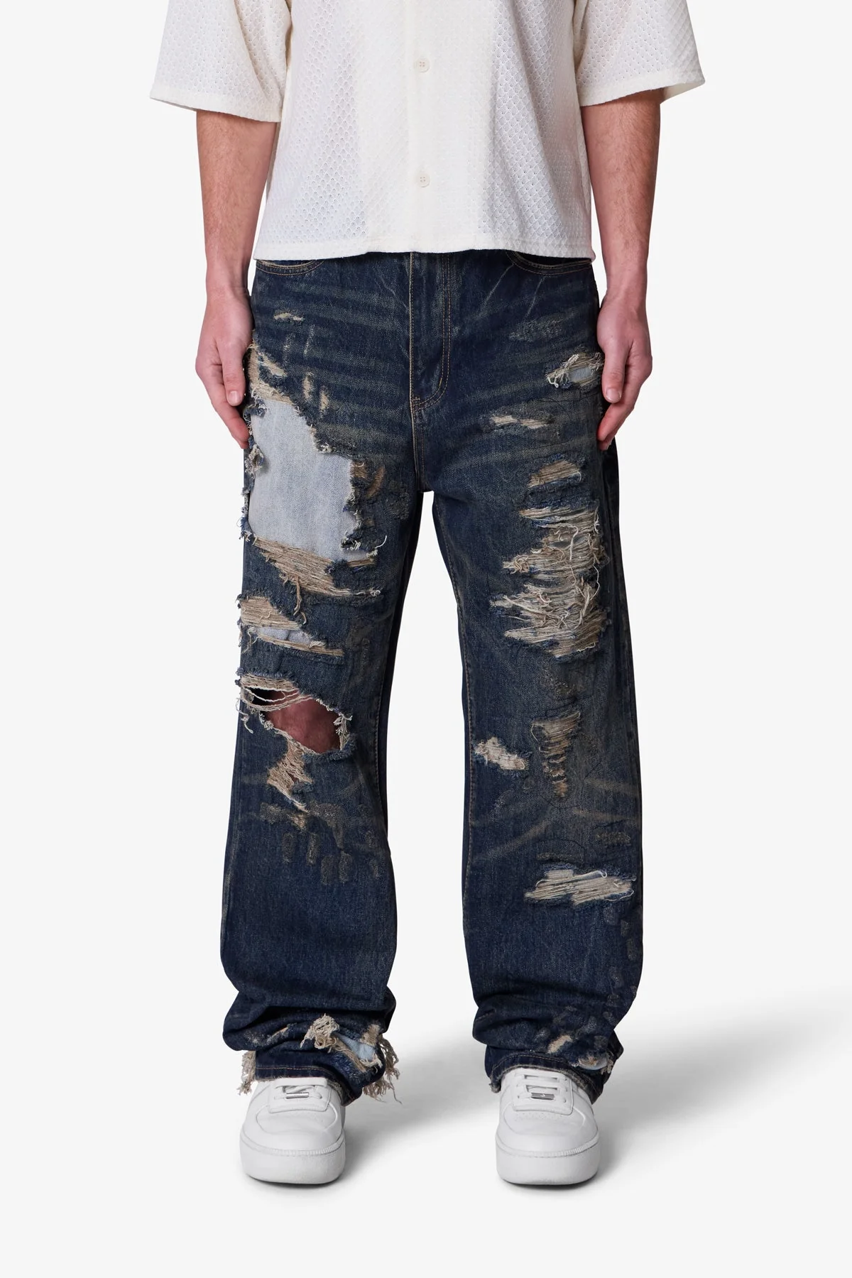Ultra Baggy Gashed Denim - Blue