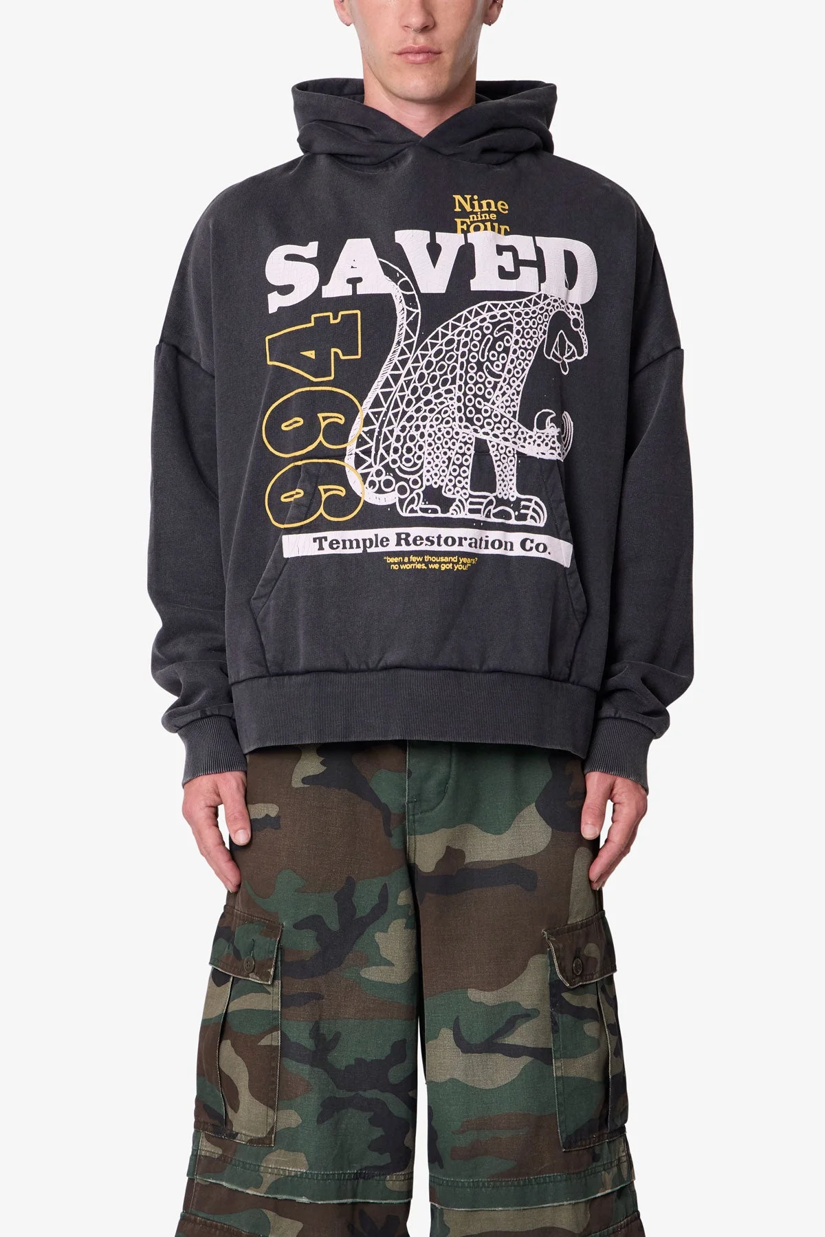 Saved Printed Hoodie - Washed Black