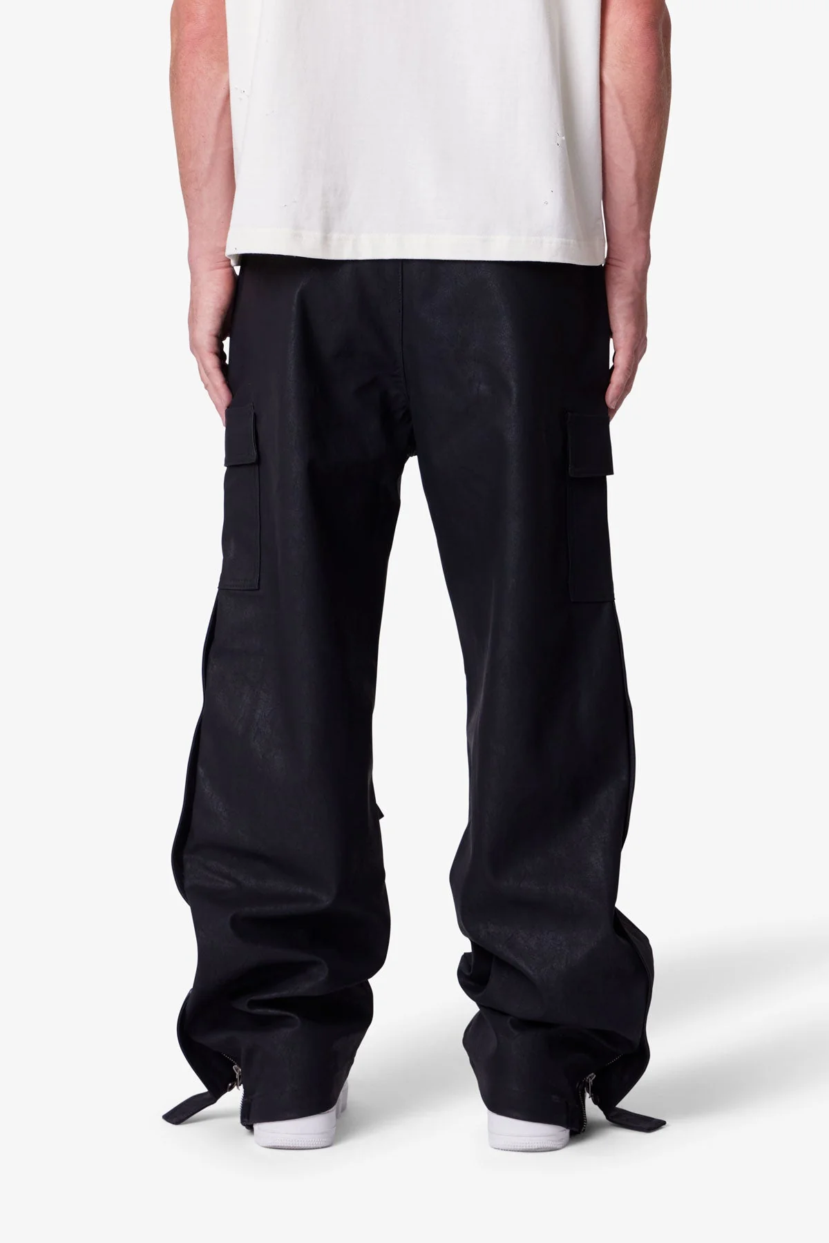 Ultra Baggy Leather Snap Cargo Pants - Black