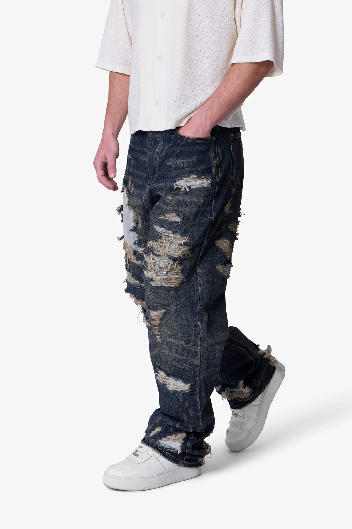 Ultra Baggy Gashed Denim - Blue