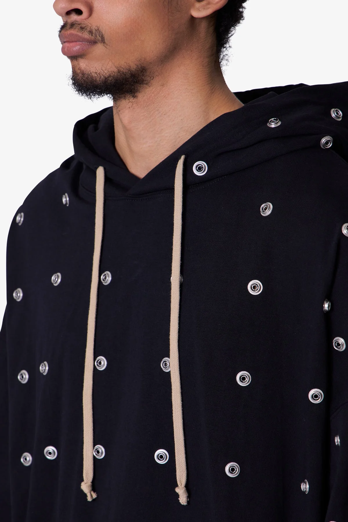 All Over Button Hoodie - Black