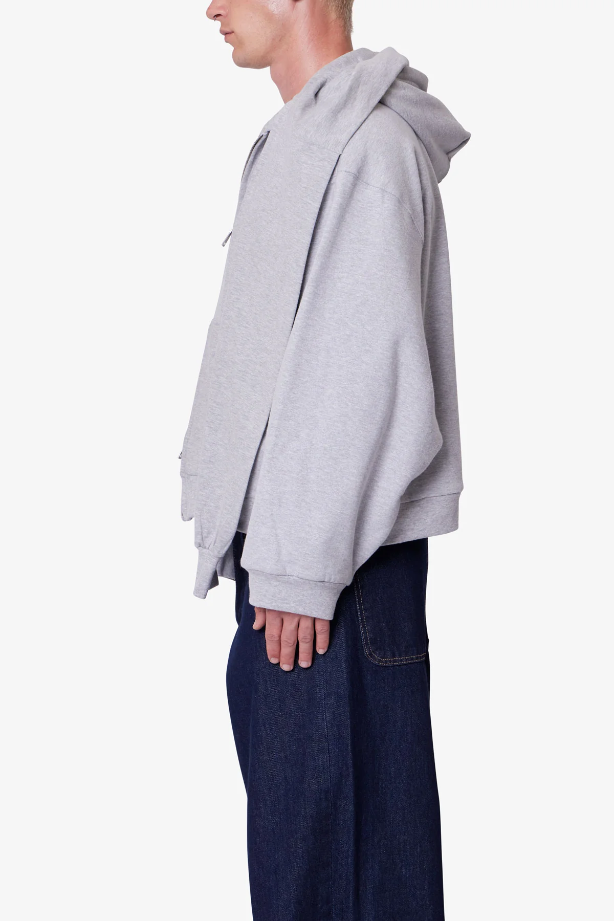 Double Layer Sleeve Scarf Hoodie - Grey