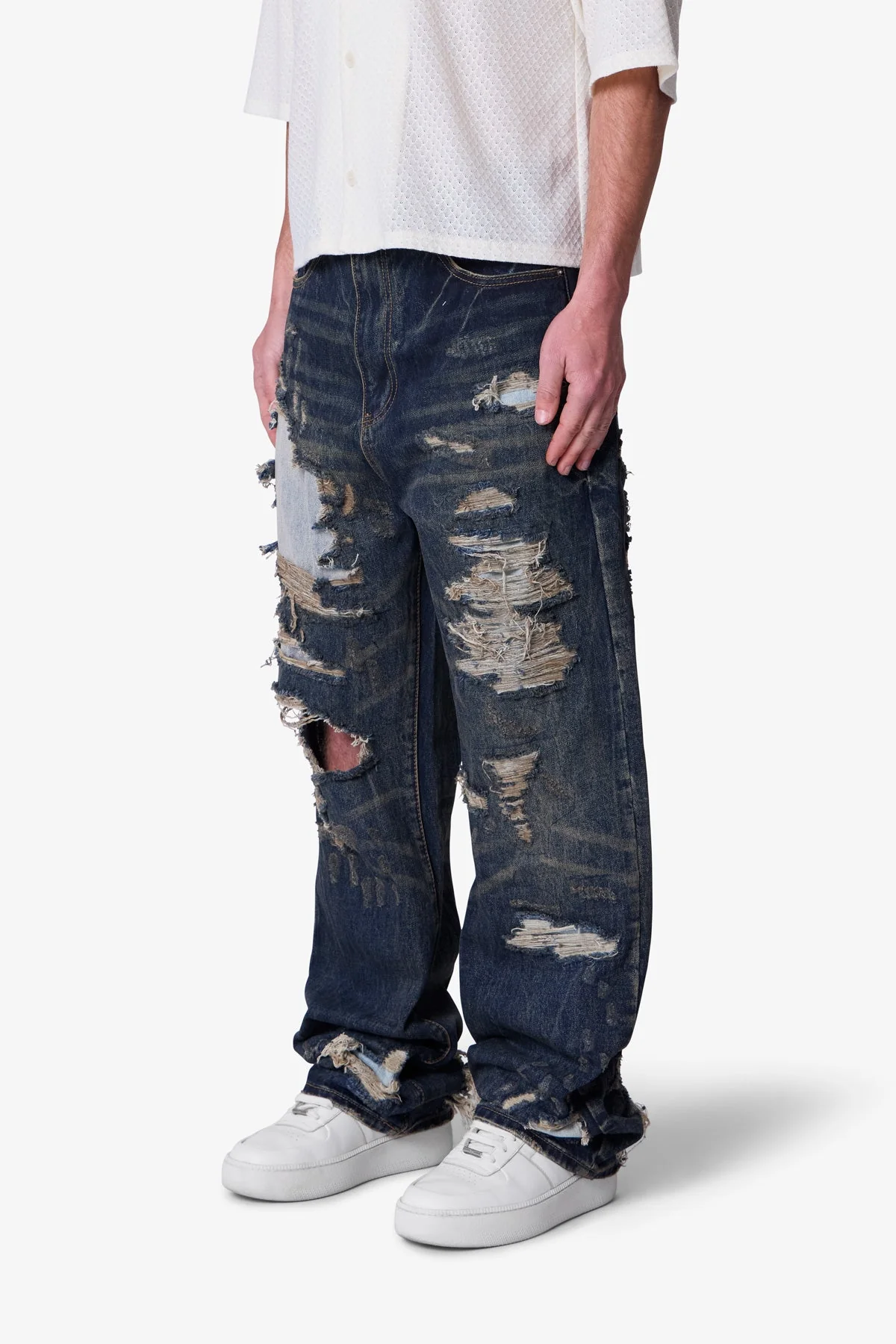 Ultra Baggy Gashed Denim - Blue