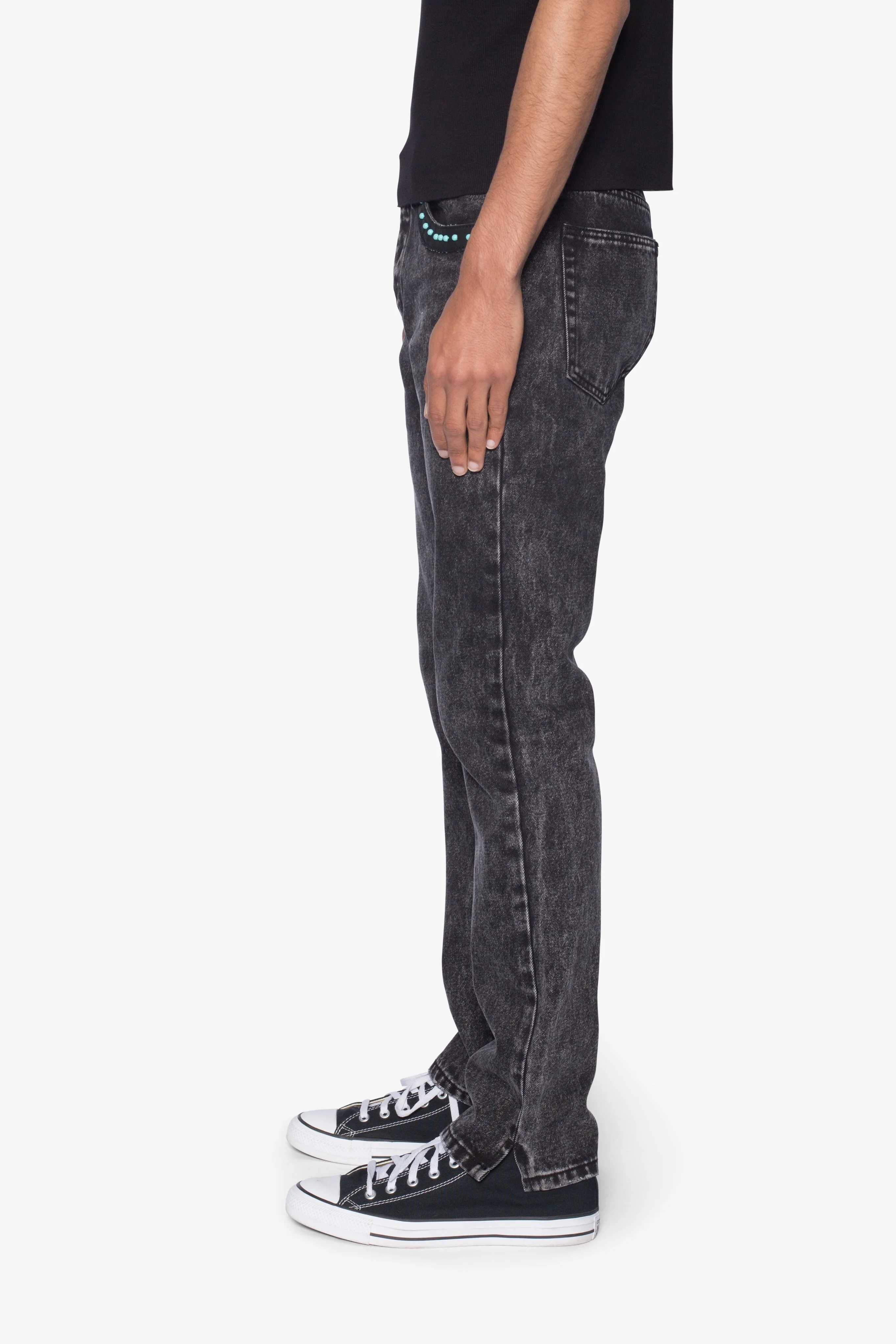 D701 Studded Turquoise Denim - Black
