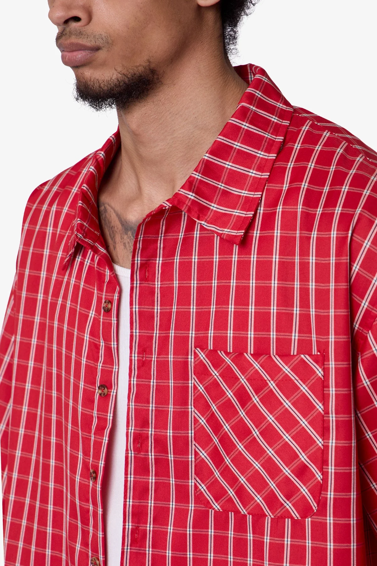 Crispy Poplin Over Shirt - Red