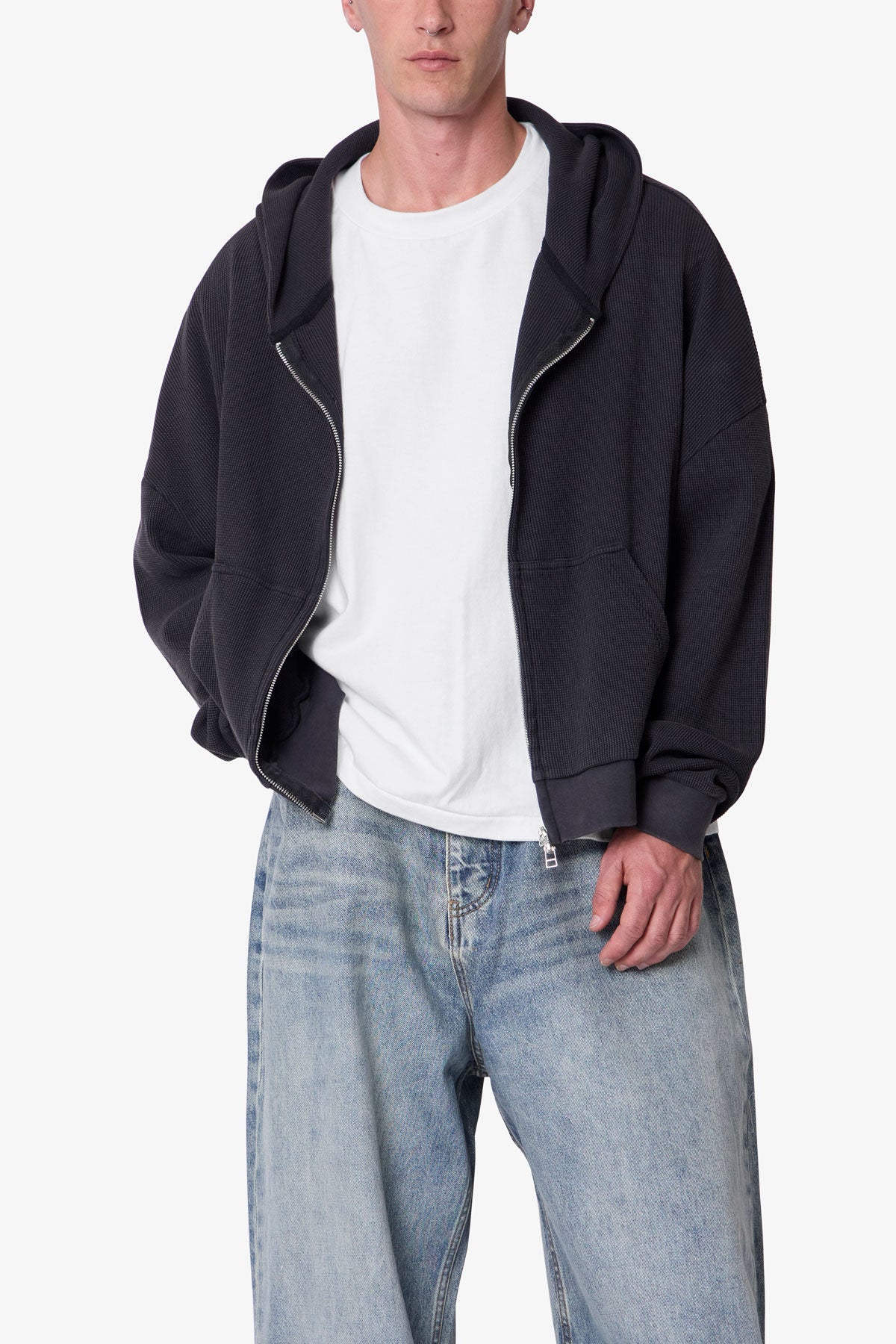 Thermal Zip Up Hoodie - Washed Black