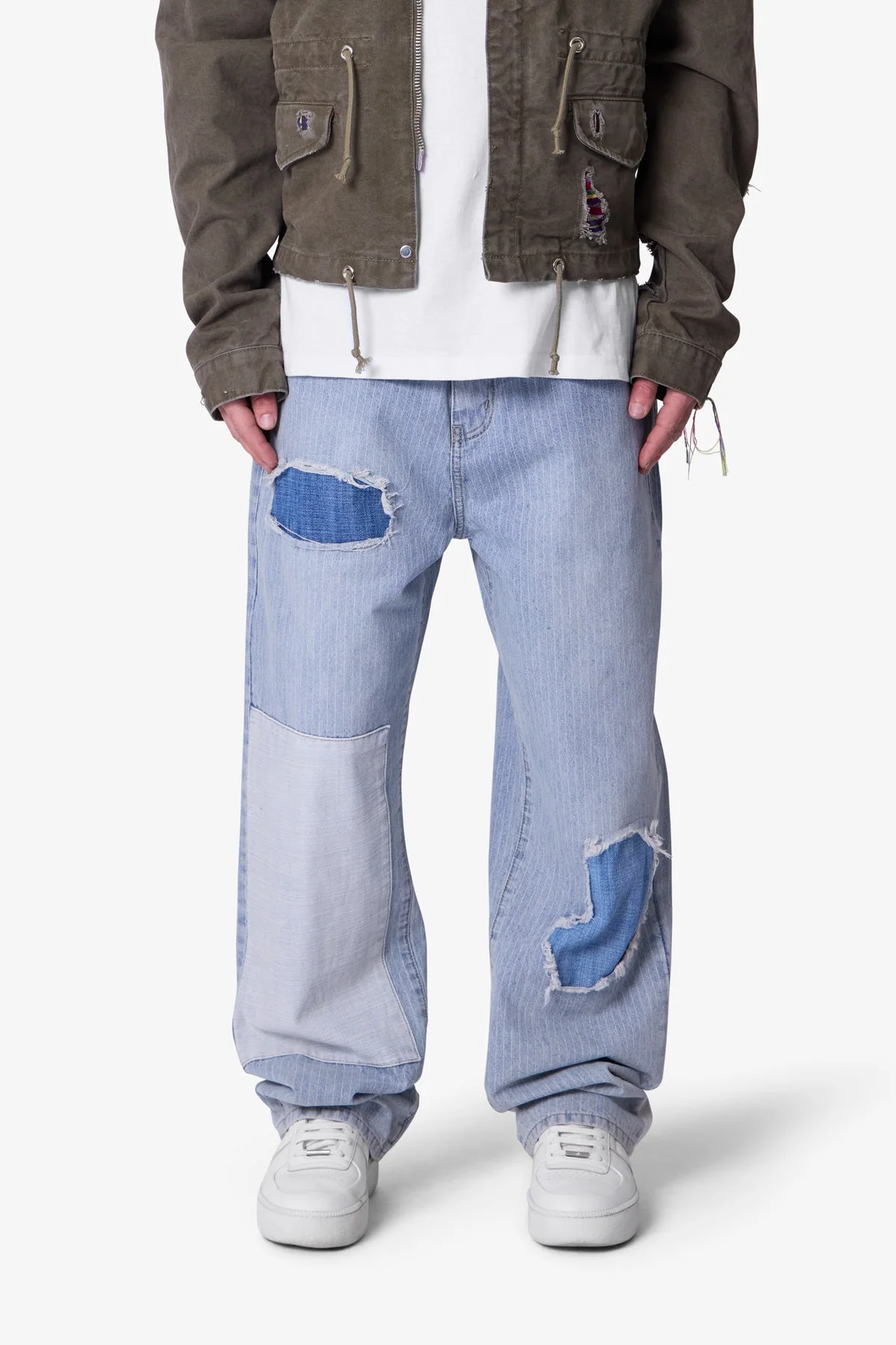 Ultra Baggy Patched Up Denim - Light Blue