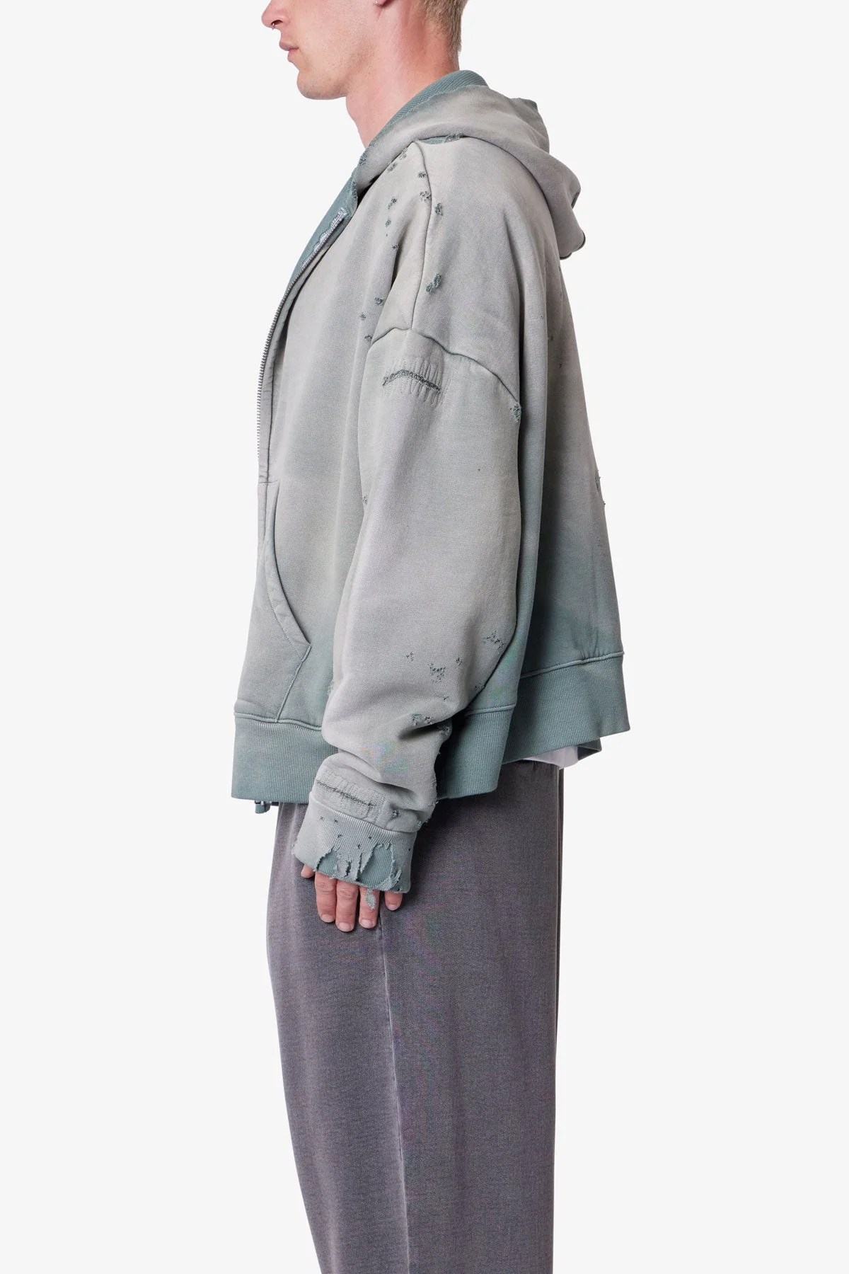 Distressed Thermal Lined Hoodie - Green