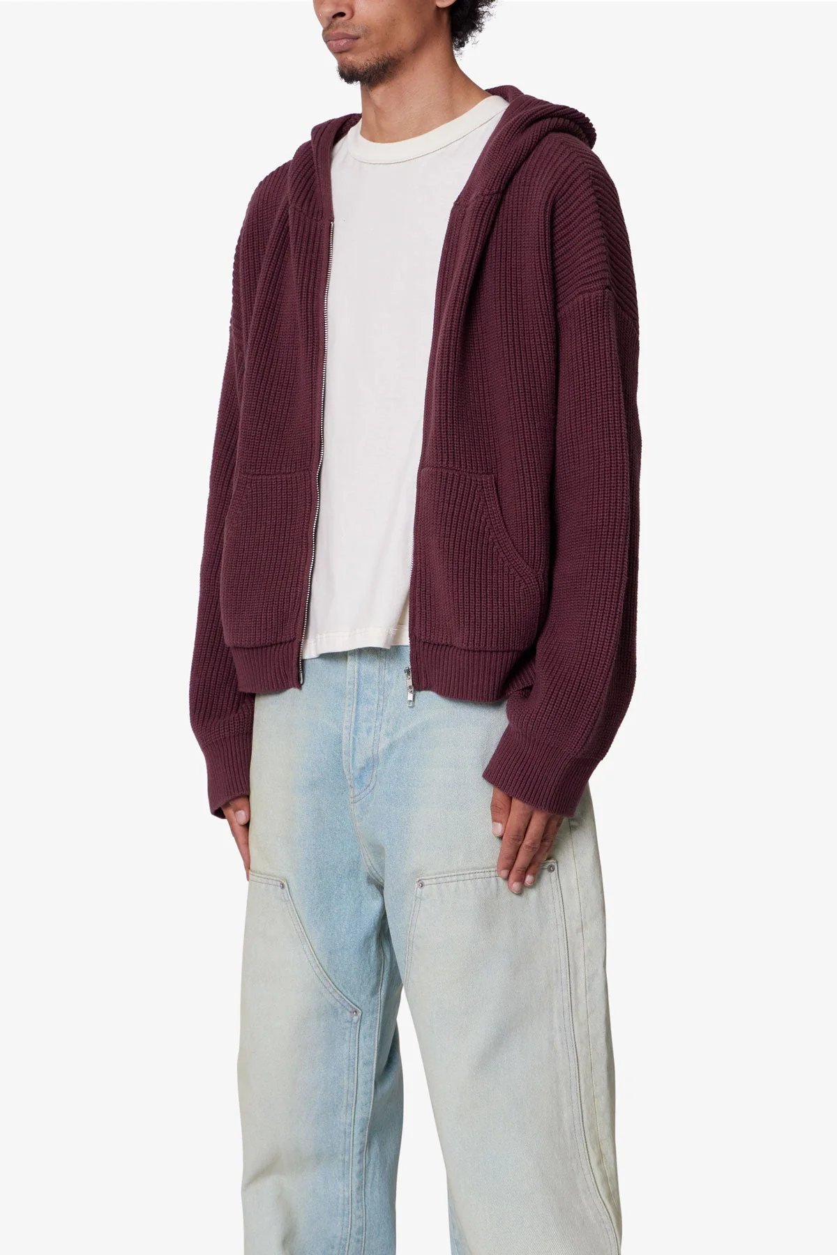 Knit Zip Up - Burgundy