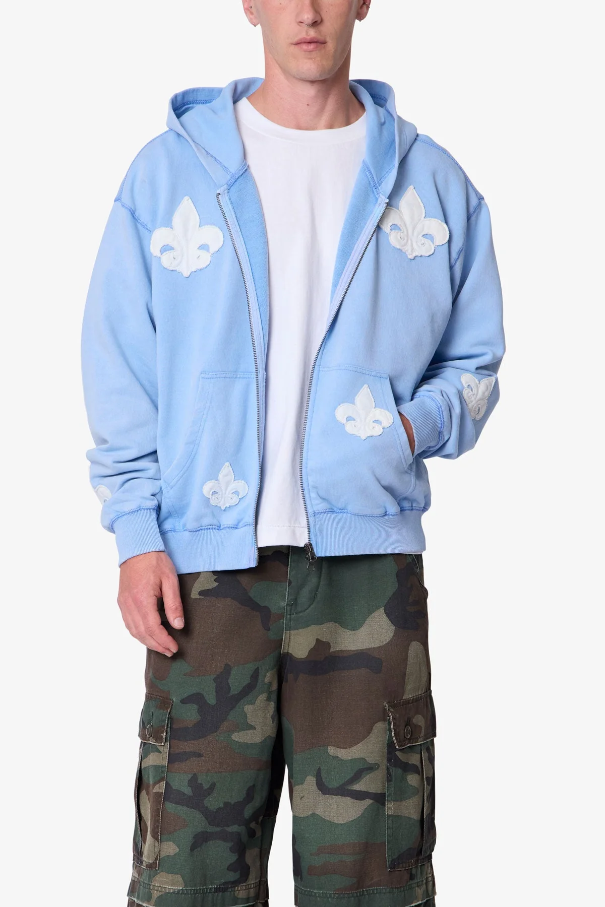 Fleur Zip Up Hoodie - Washed Blue