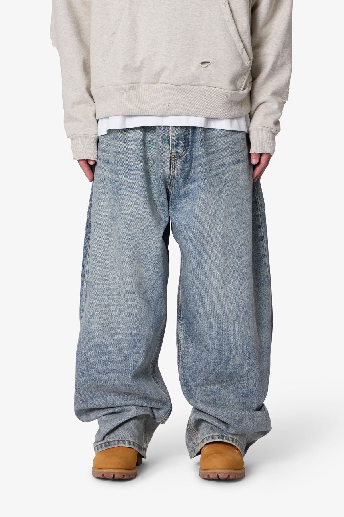 Mega Baggy Waxed Denim - Medium Blue