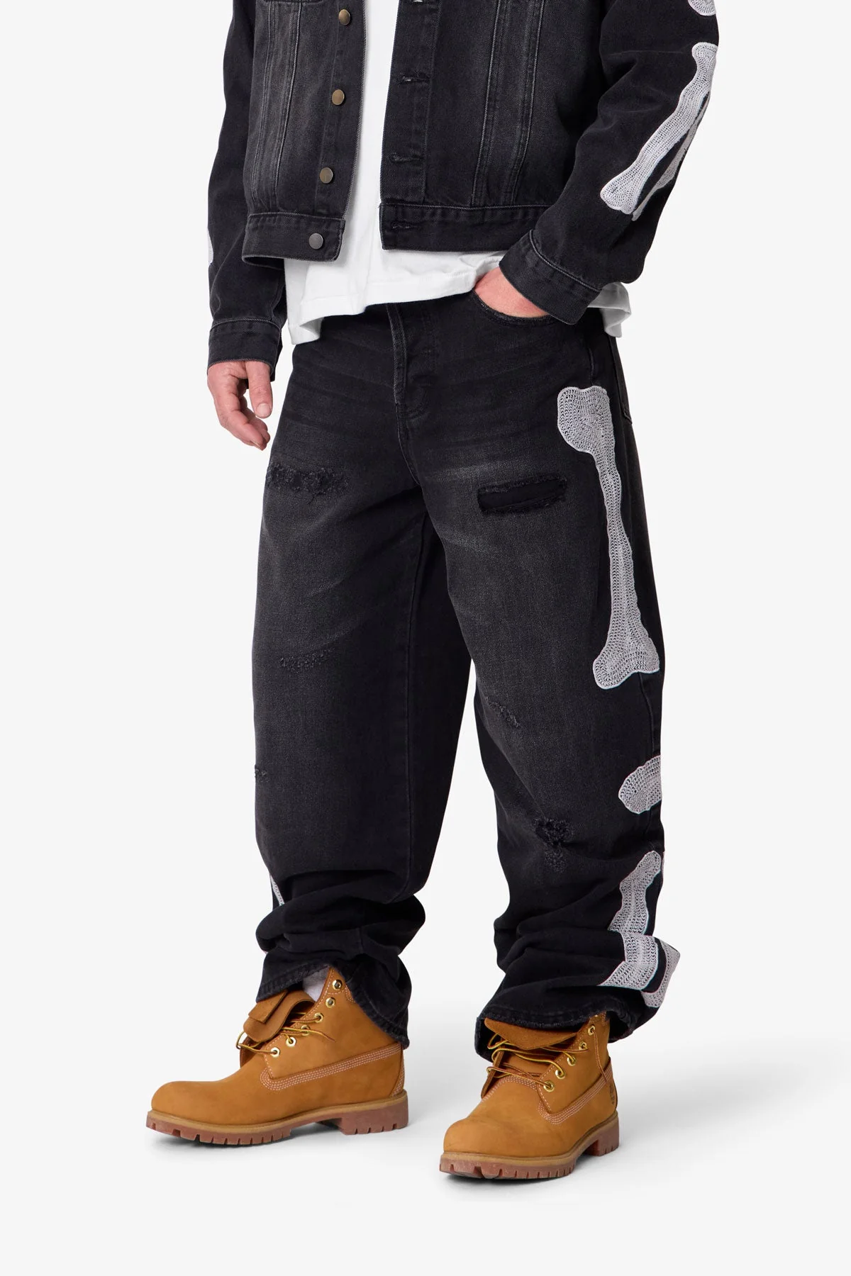 Skeleton Ultra Baggy Denim - Washed Black