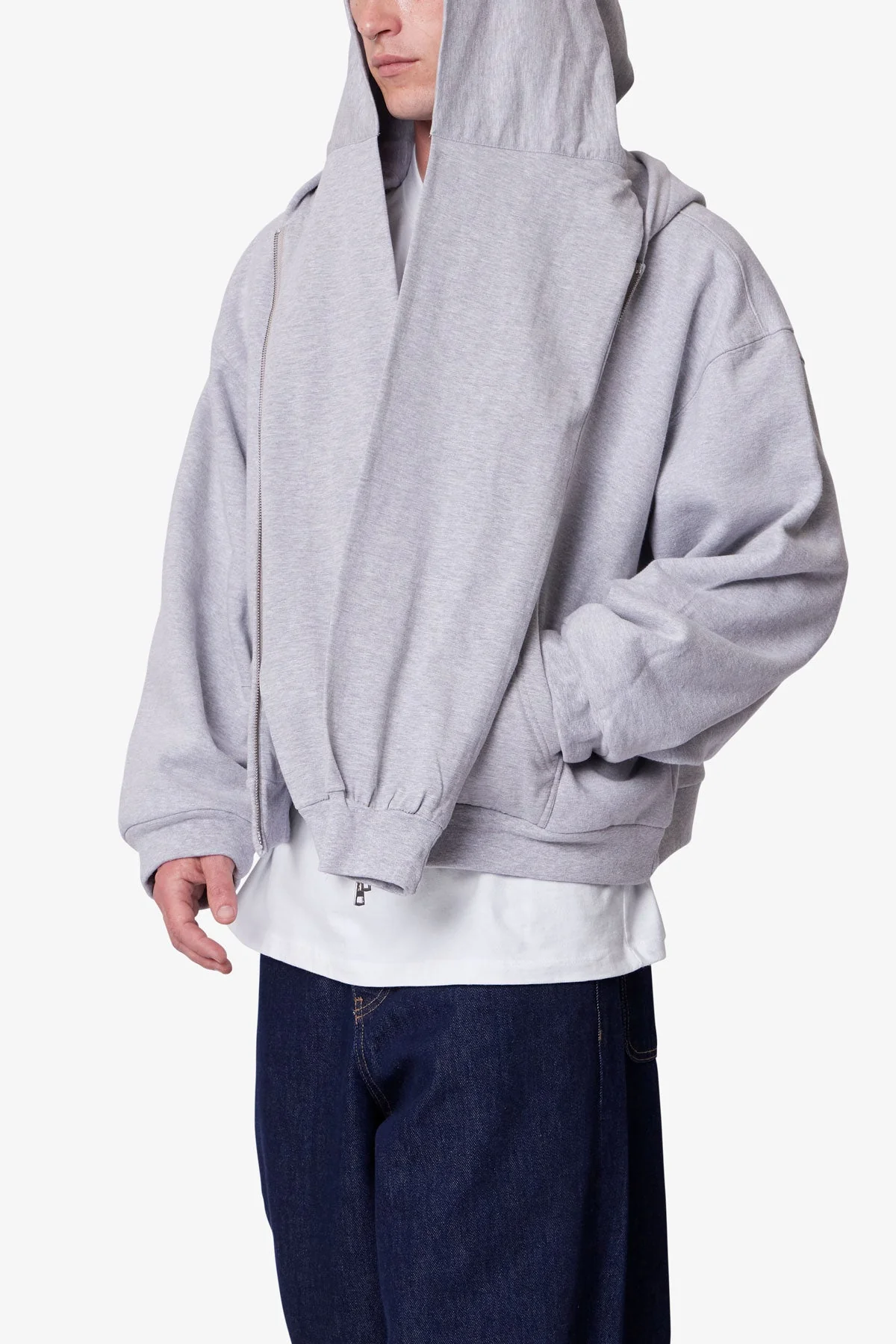 Double Layer Sleeve Scarf Hoodie - Grey
