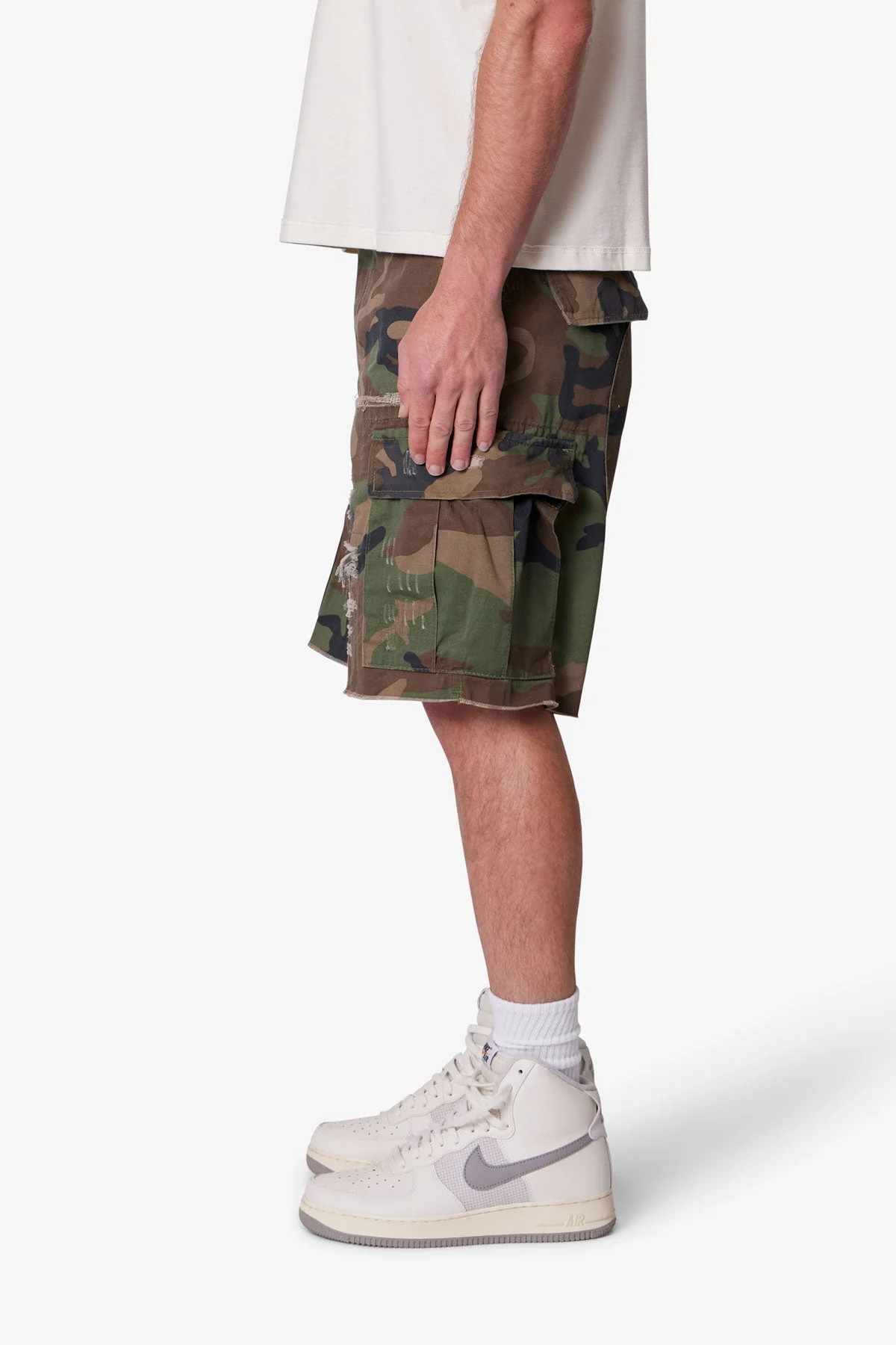 Distressed Cargo Shorts - Camo