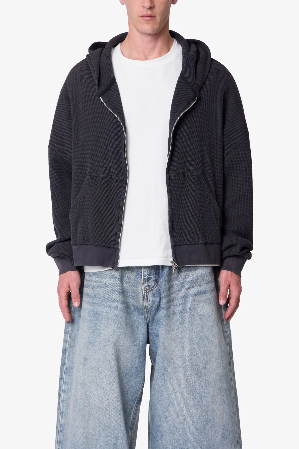 Thermal Zip Up Hoodie - Washed Black