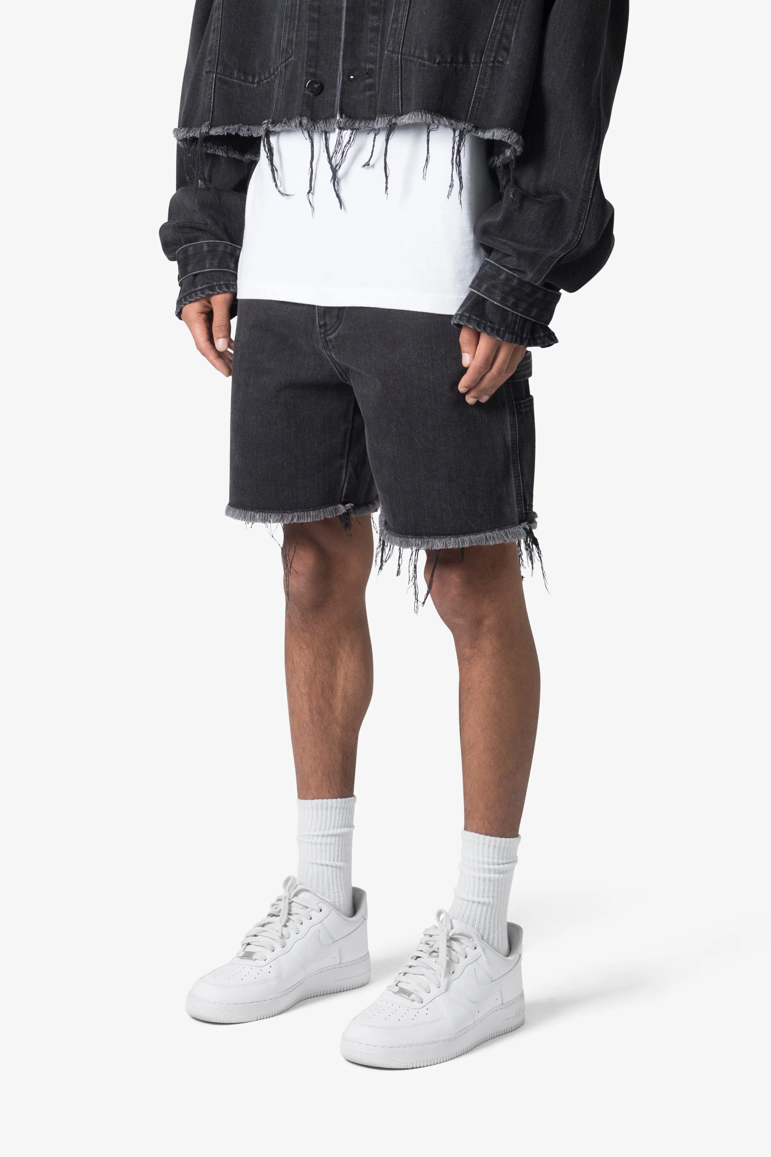 Frayed Denim Shorts - Washed Black