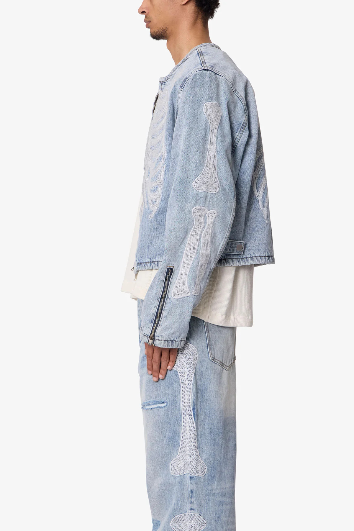 Skeleton Moto Jacket - Washed Blue