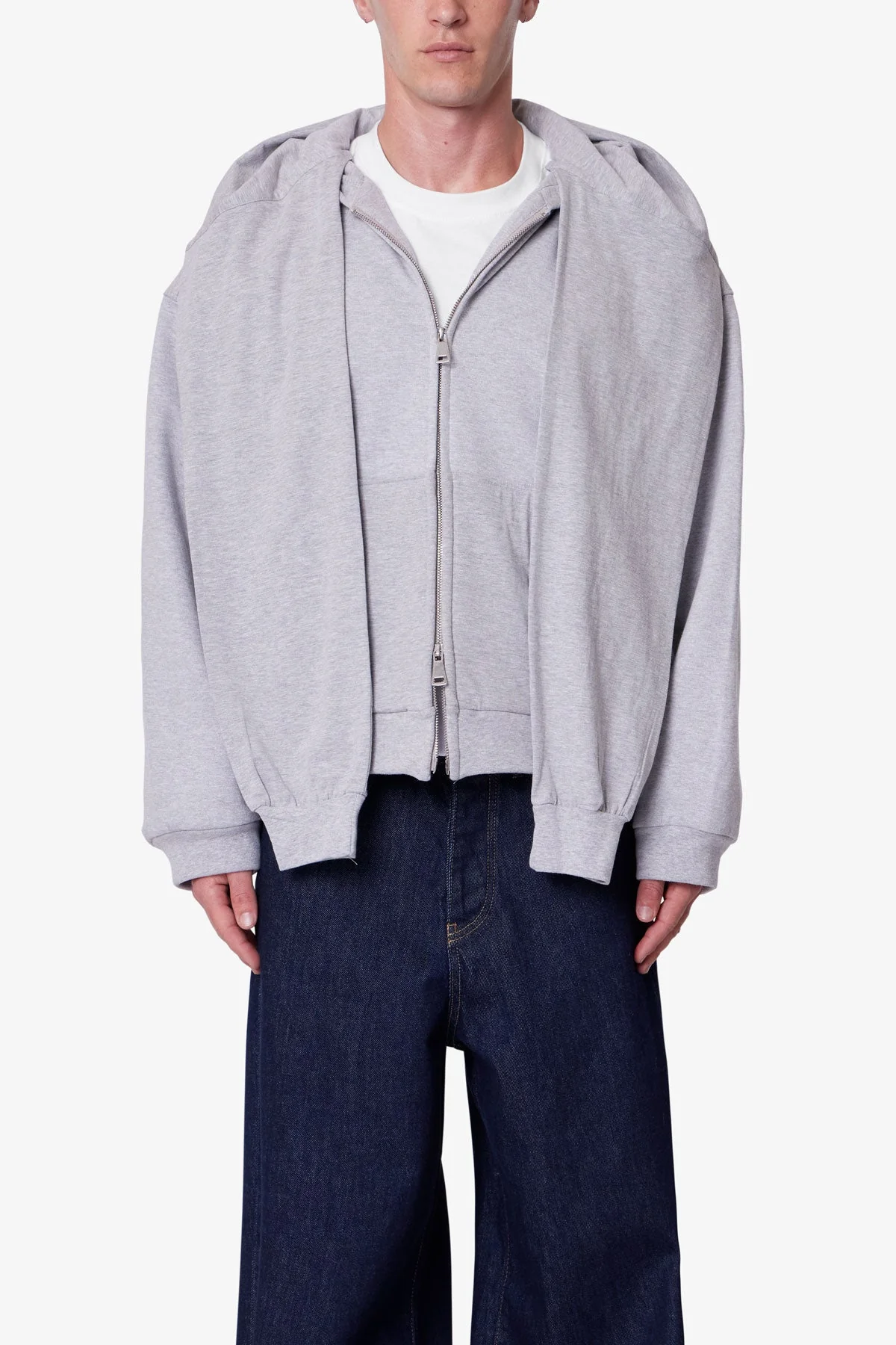 Double Layer Sleeve Scarf Hoodie - Grey