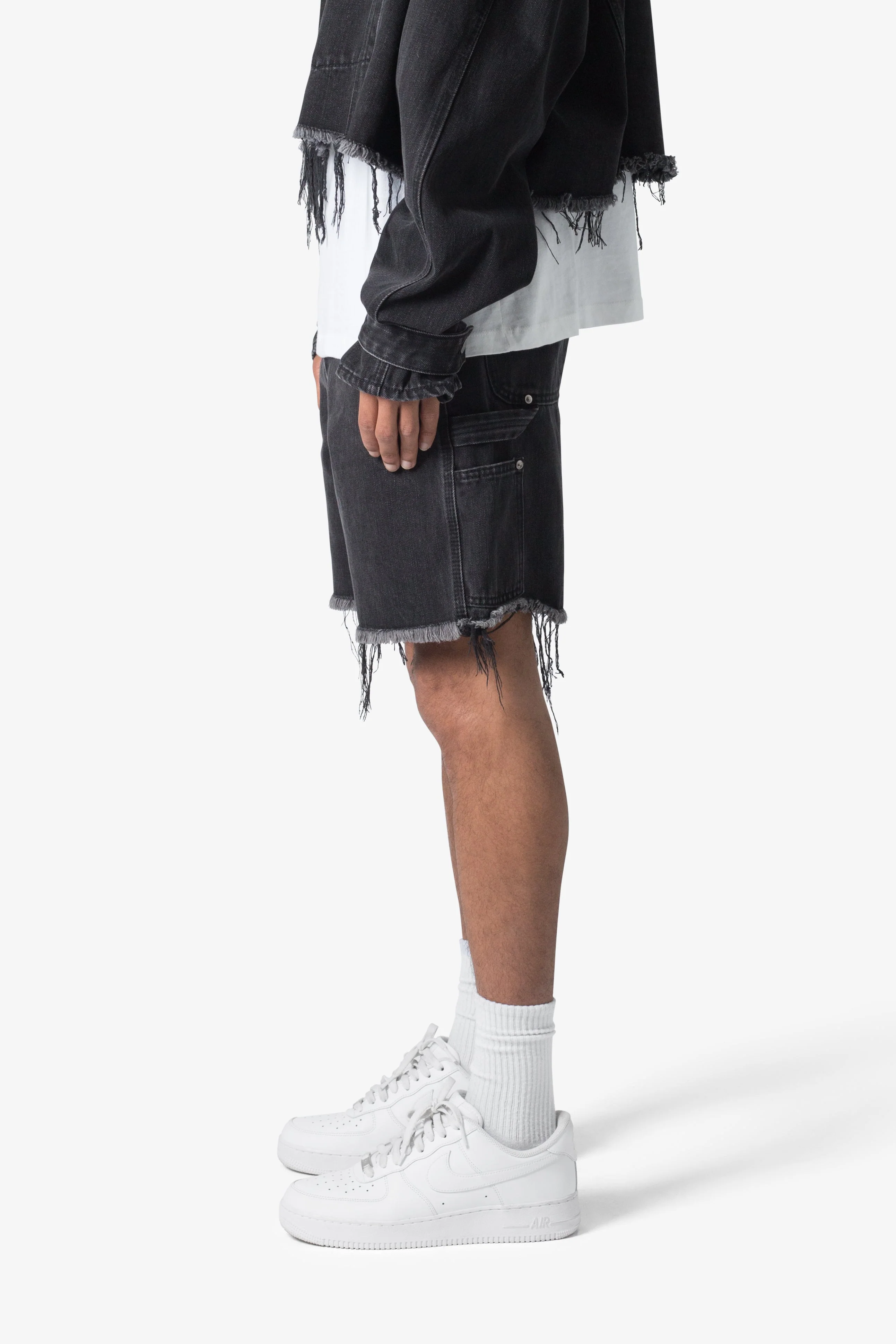 Frayed Denim Shorts - Washed Black