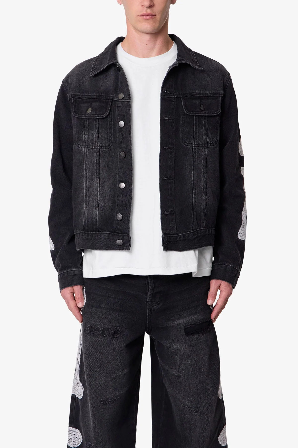 Skeleton Trucker Jacket - Washed Black