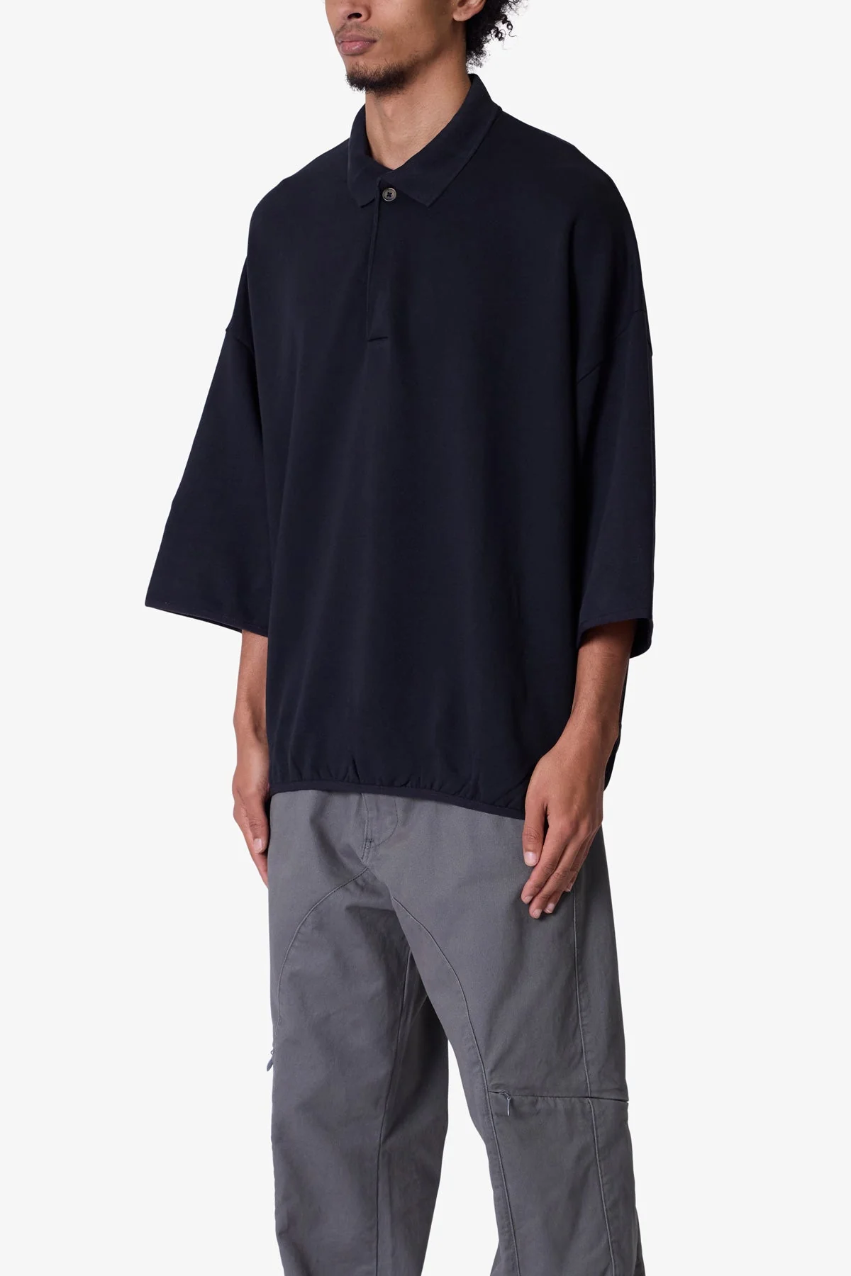 Oversized Knit Polo S/S Shirt - Black