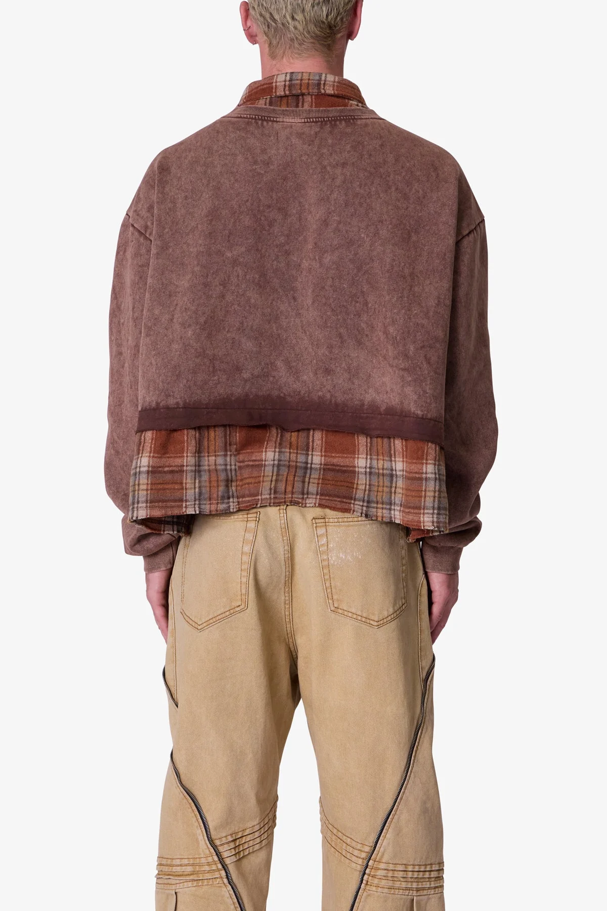 Flannel Crew Pullover Sweater - Brown